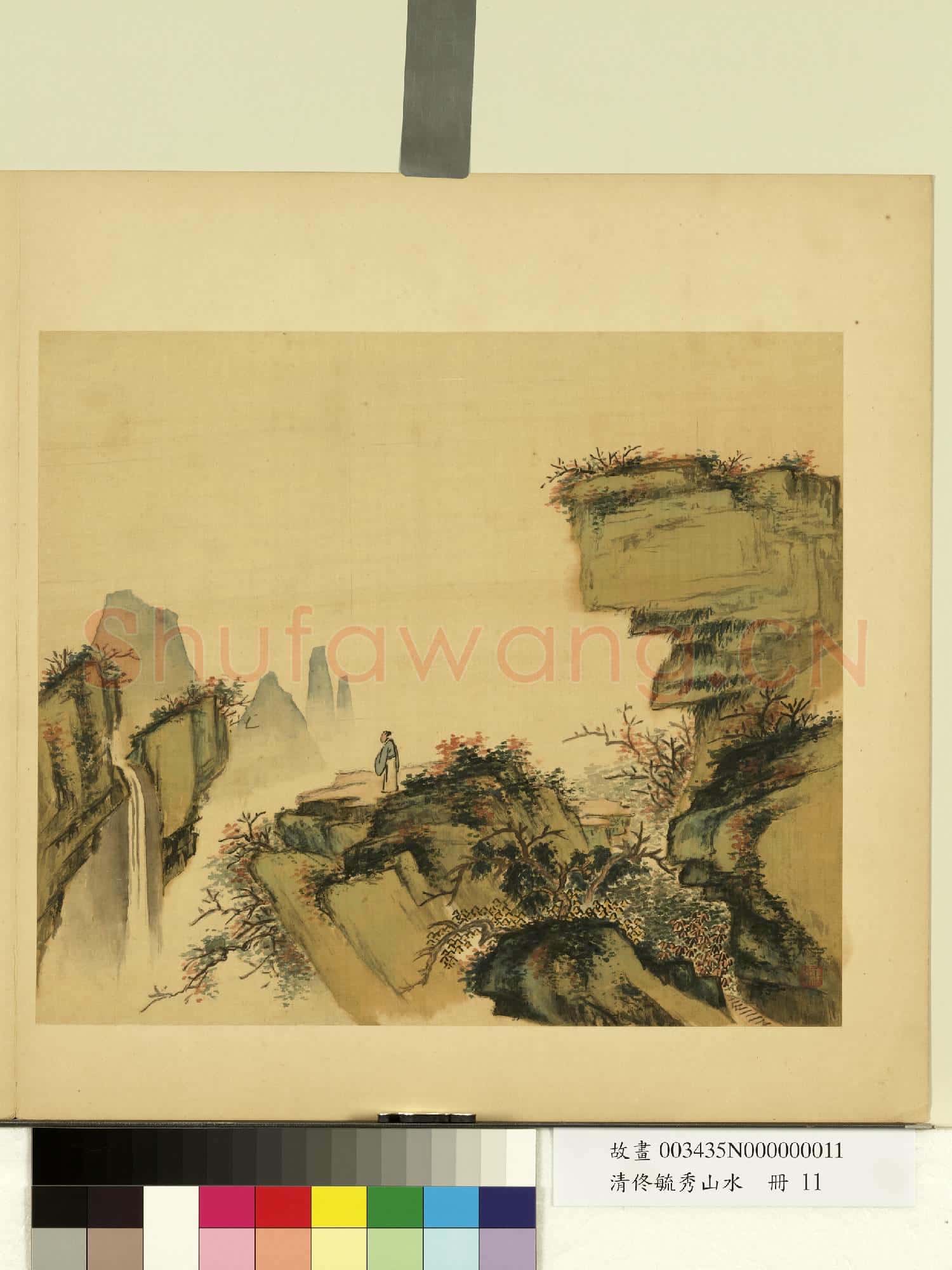 清佟毓秀山水.冊.登高賞瀑故畫