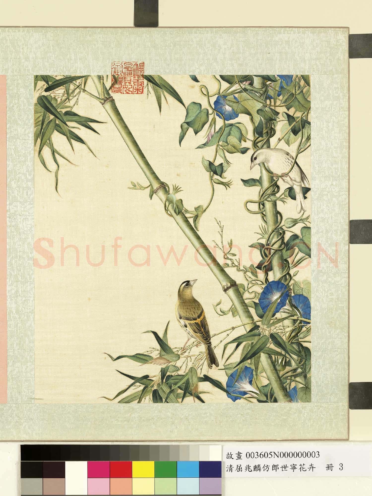 清屈兆麟仿郎世寧花卉.冊.翎毛花竹故畫
