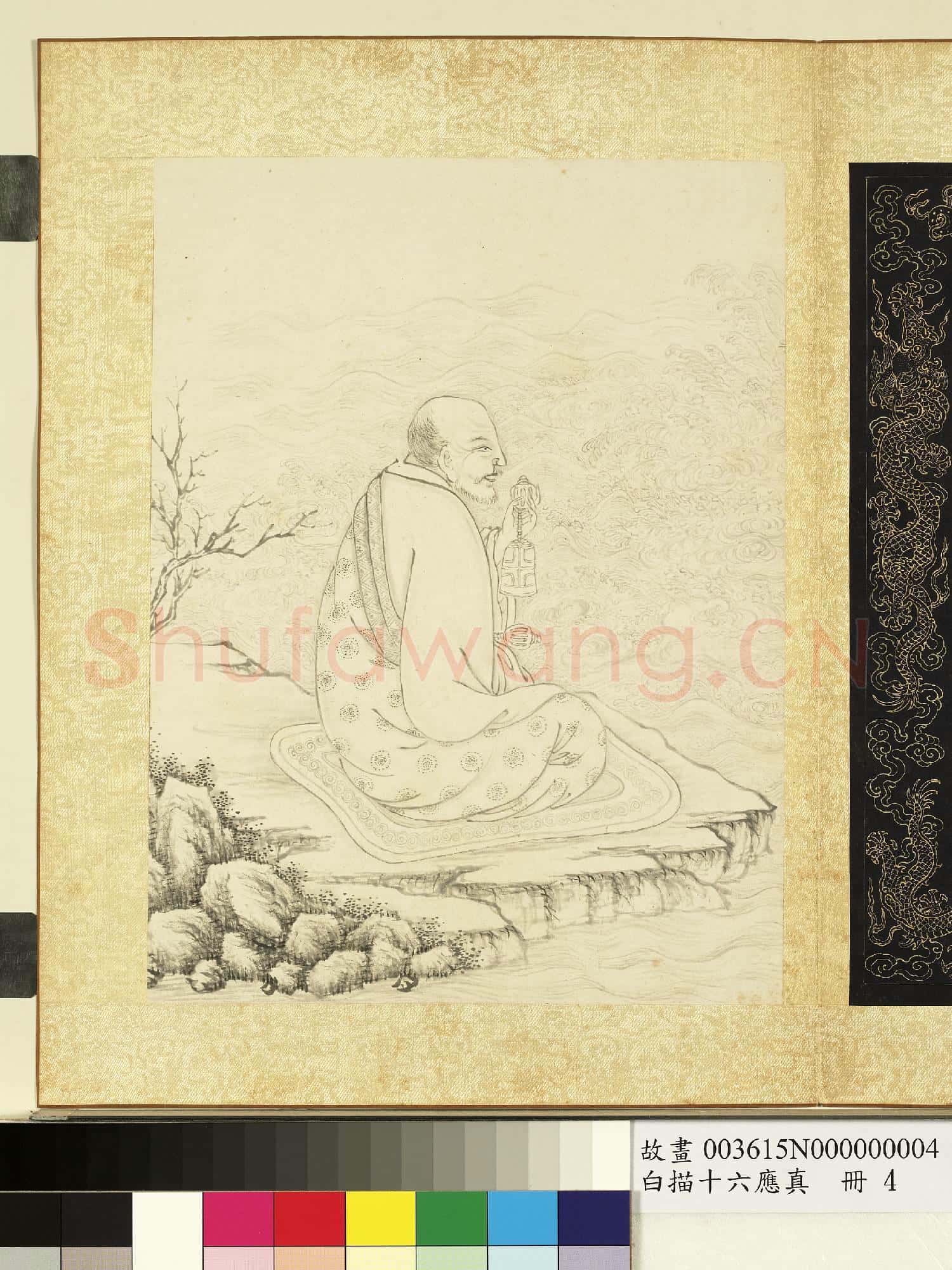 白描十六應真.冊.第四嘎禮嘎尊者故畫