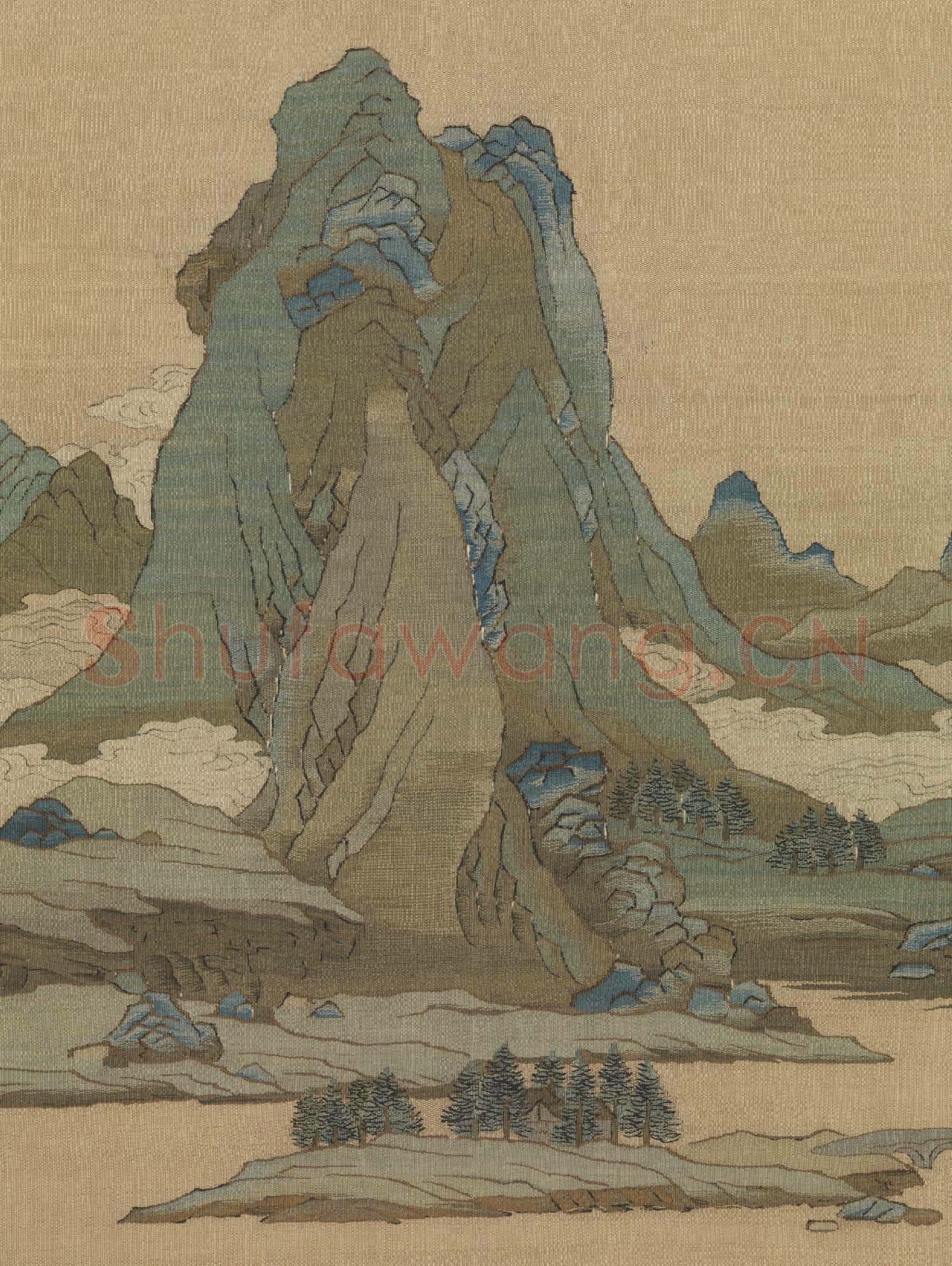 宋沈子蕃緙絲山水.軸故絲