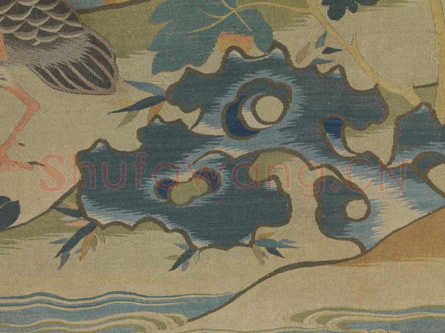 宋緙絲芙蓉雙雁.軸故絲