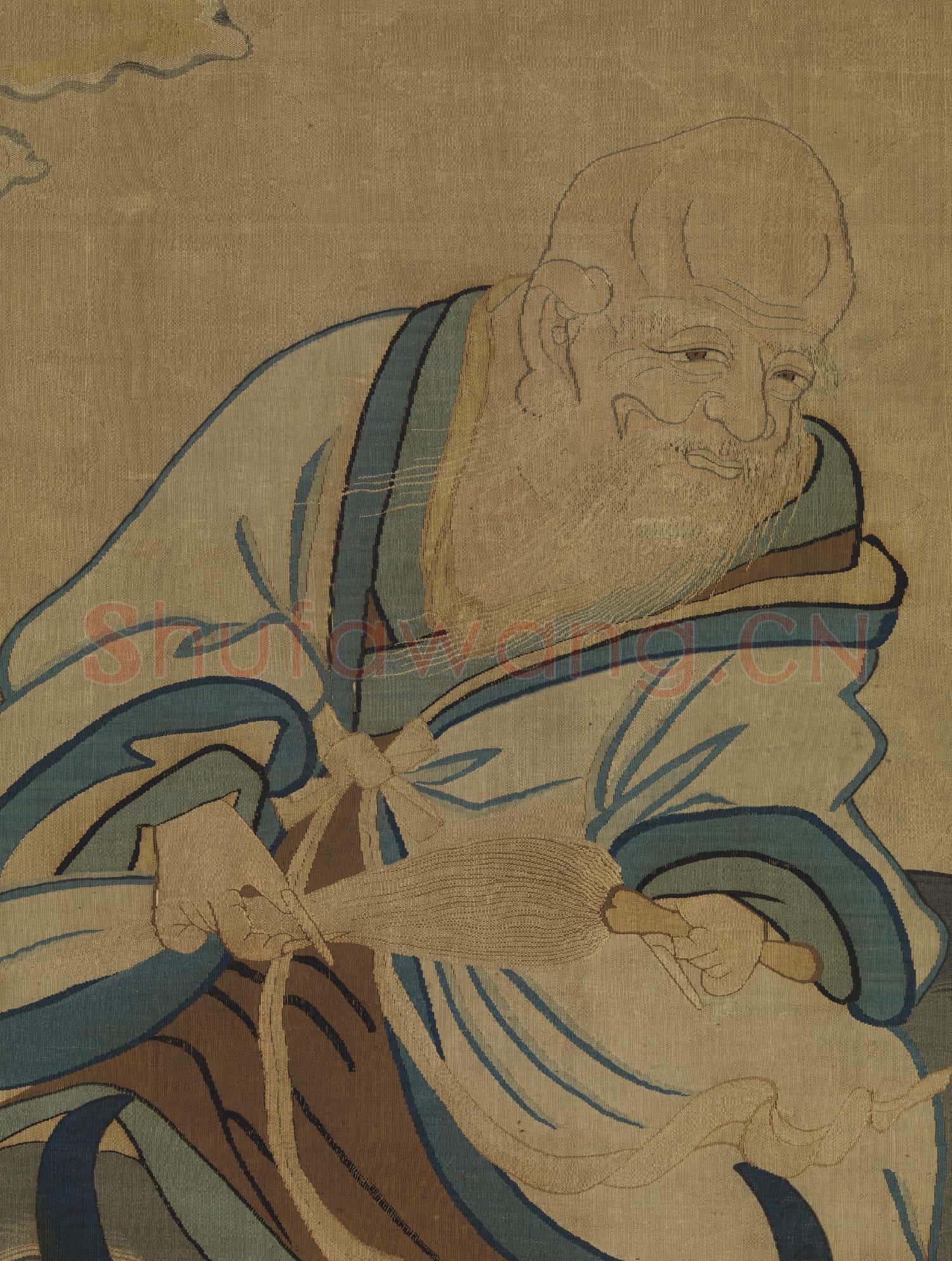宋緙絲青牛老子圖.軸故絲