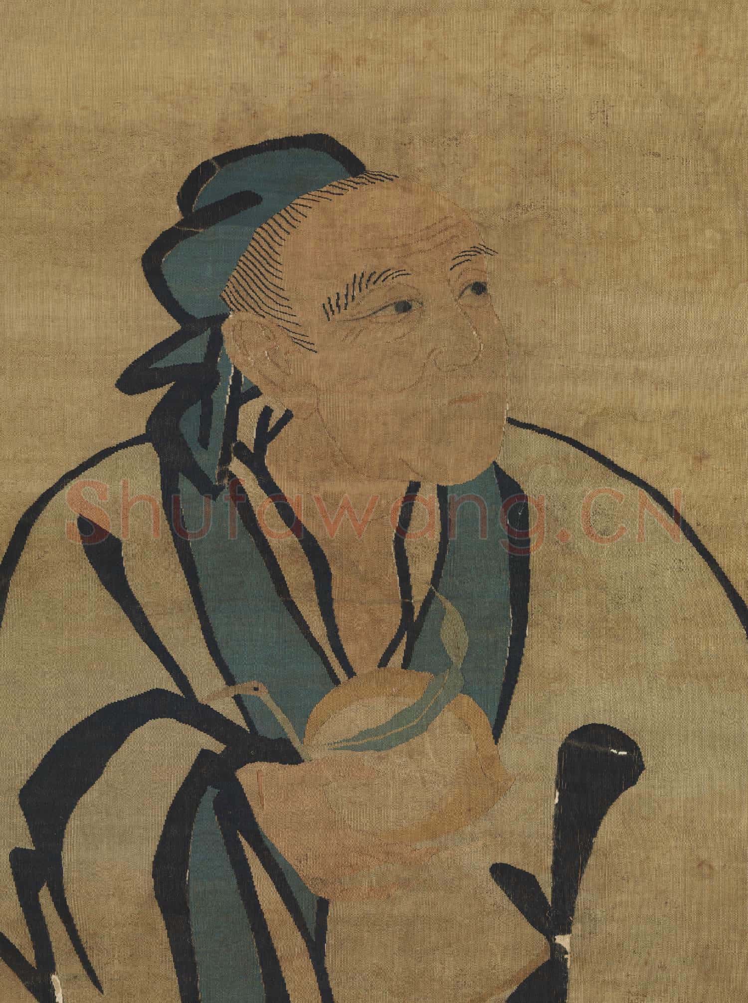 明吳圻緙絲沈周蟠桃仙.軸故絲