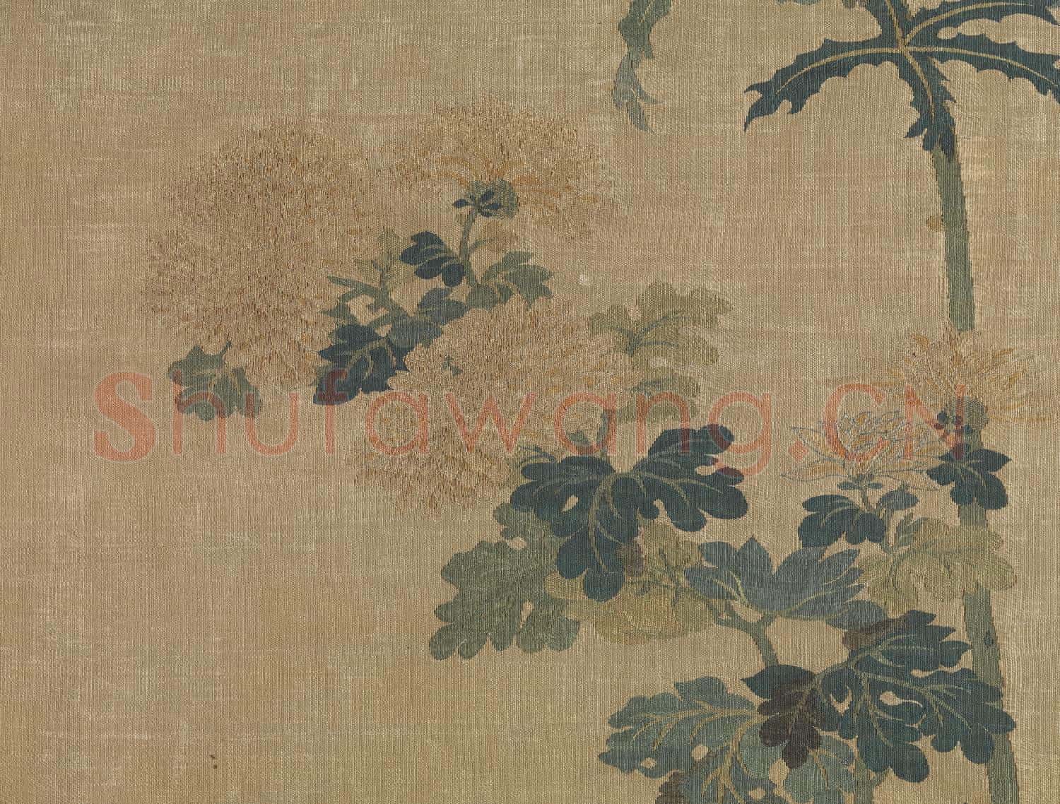 明織崔白花卉.軸故絲
