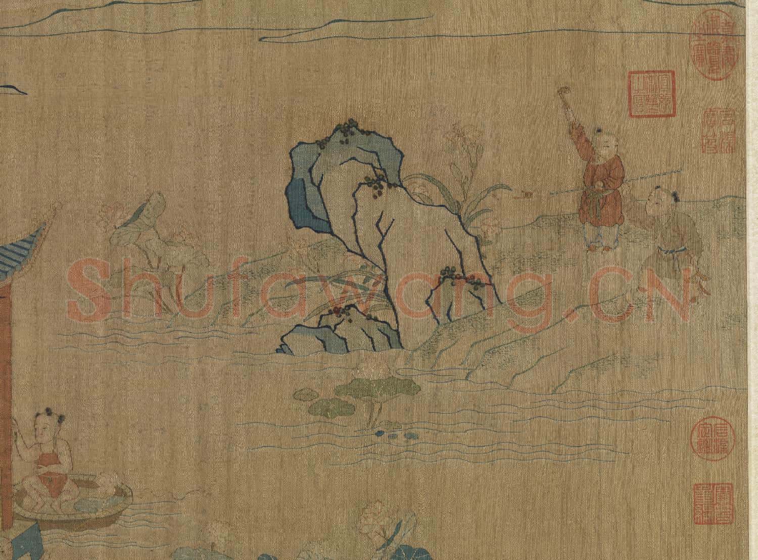 明緙絲戲嬰圖.軸故絲