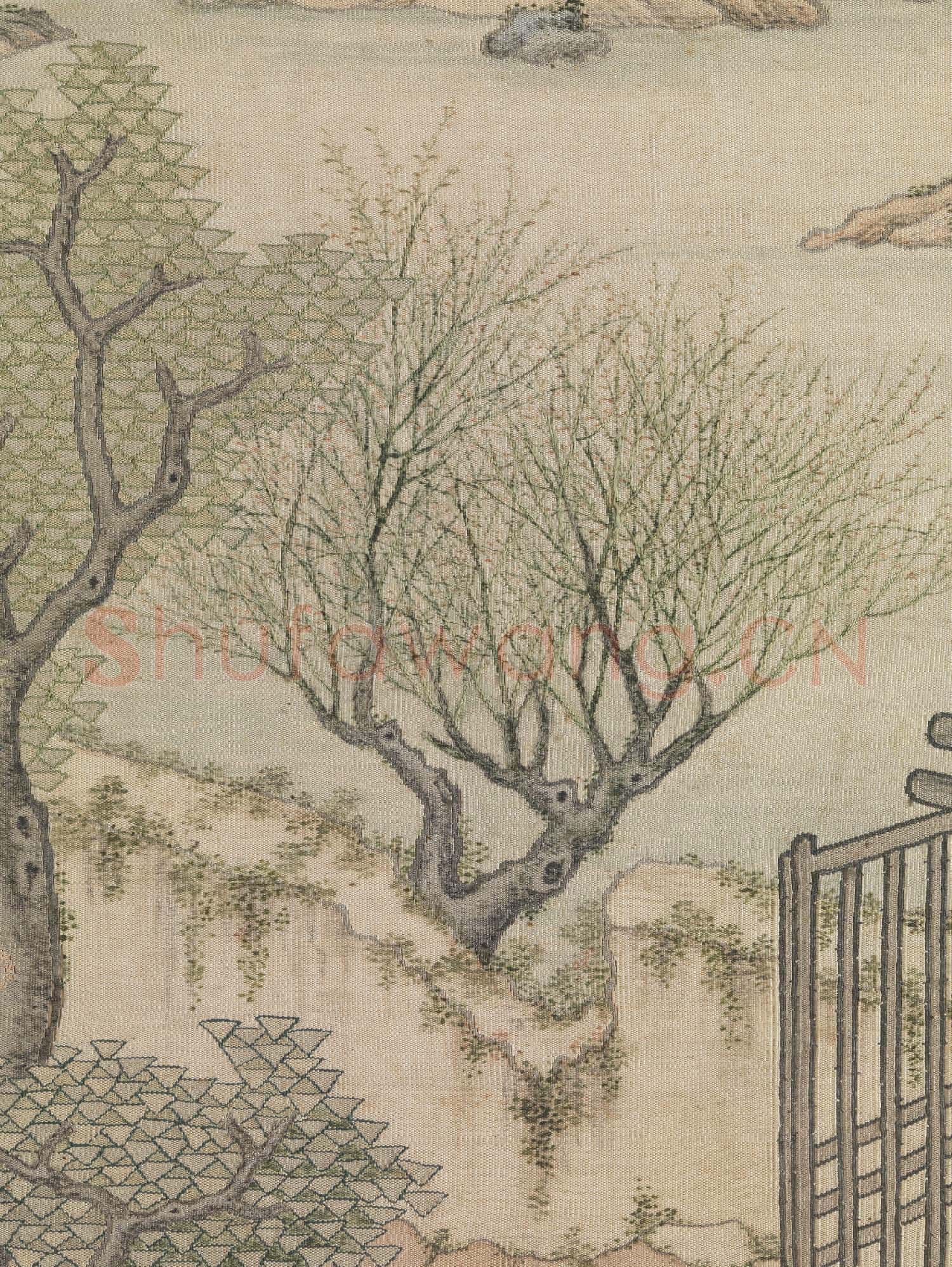 清緙絲李靖遇虯髯公圖.軸故絲