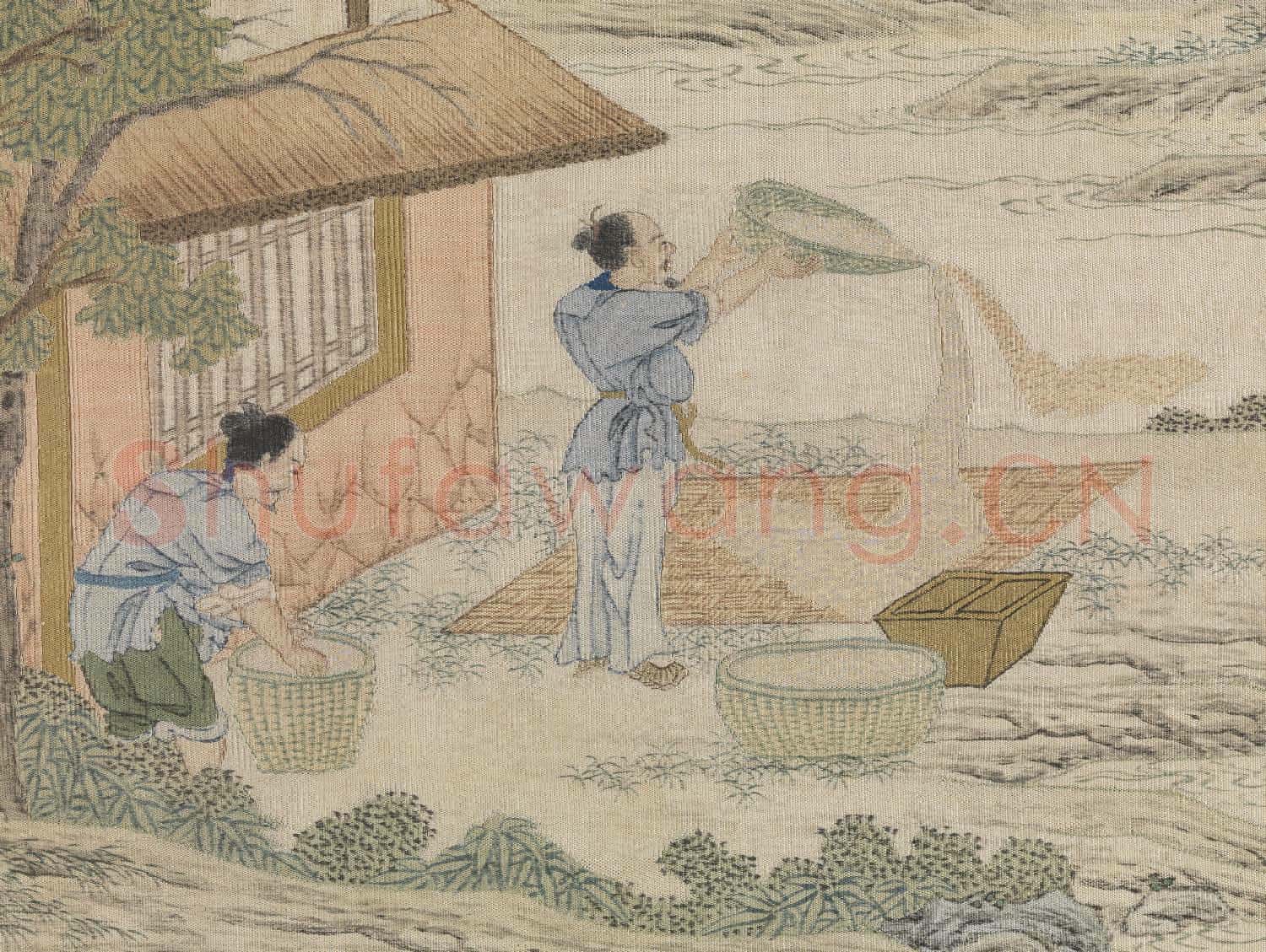 清緙絲場圃秋成圖.軸故絲