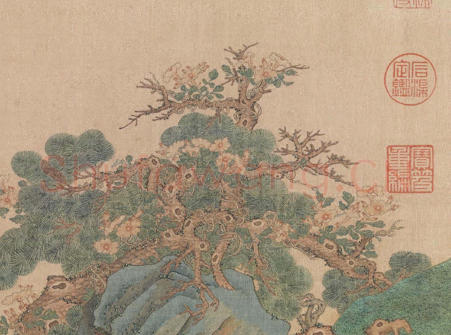 清緙絲春谿浴鴨.軸故絲