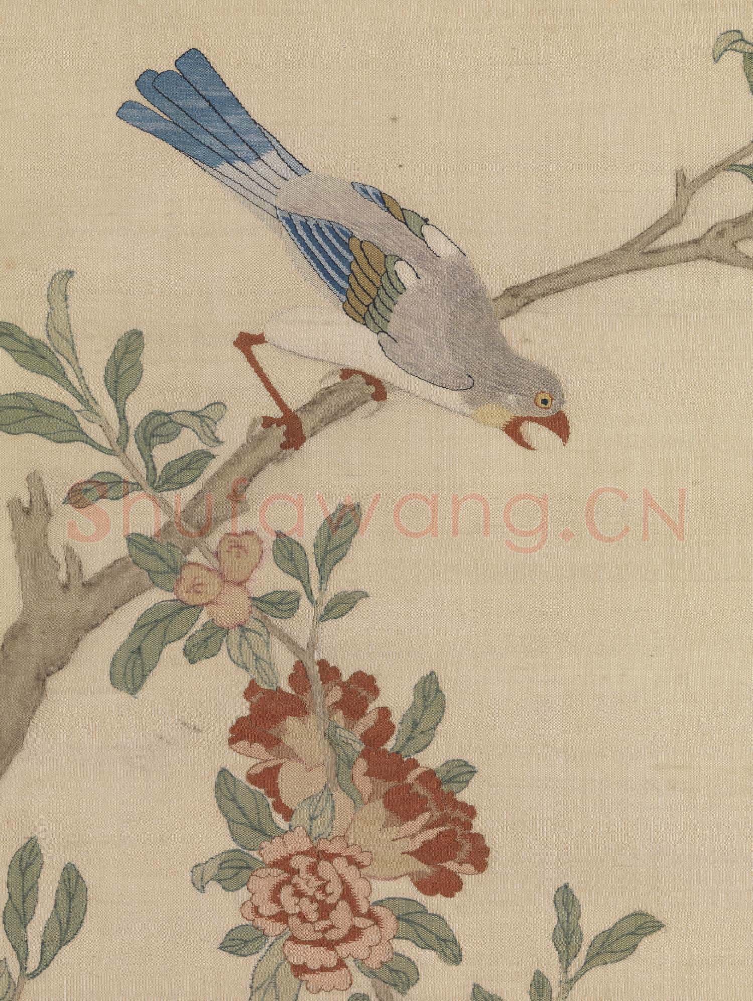 明緙絲花鳥.軸故絲