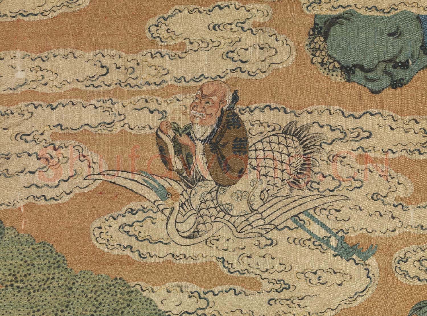 緙絲祝壽圖.軸故絲