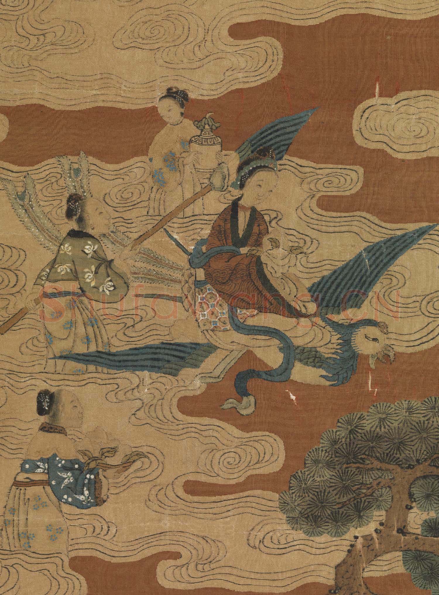 緙絲祝壽圖.軸故絲