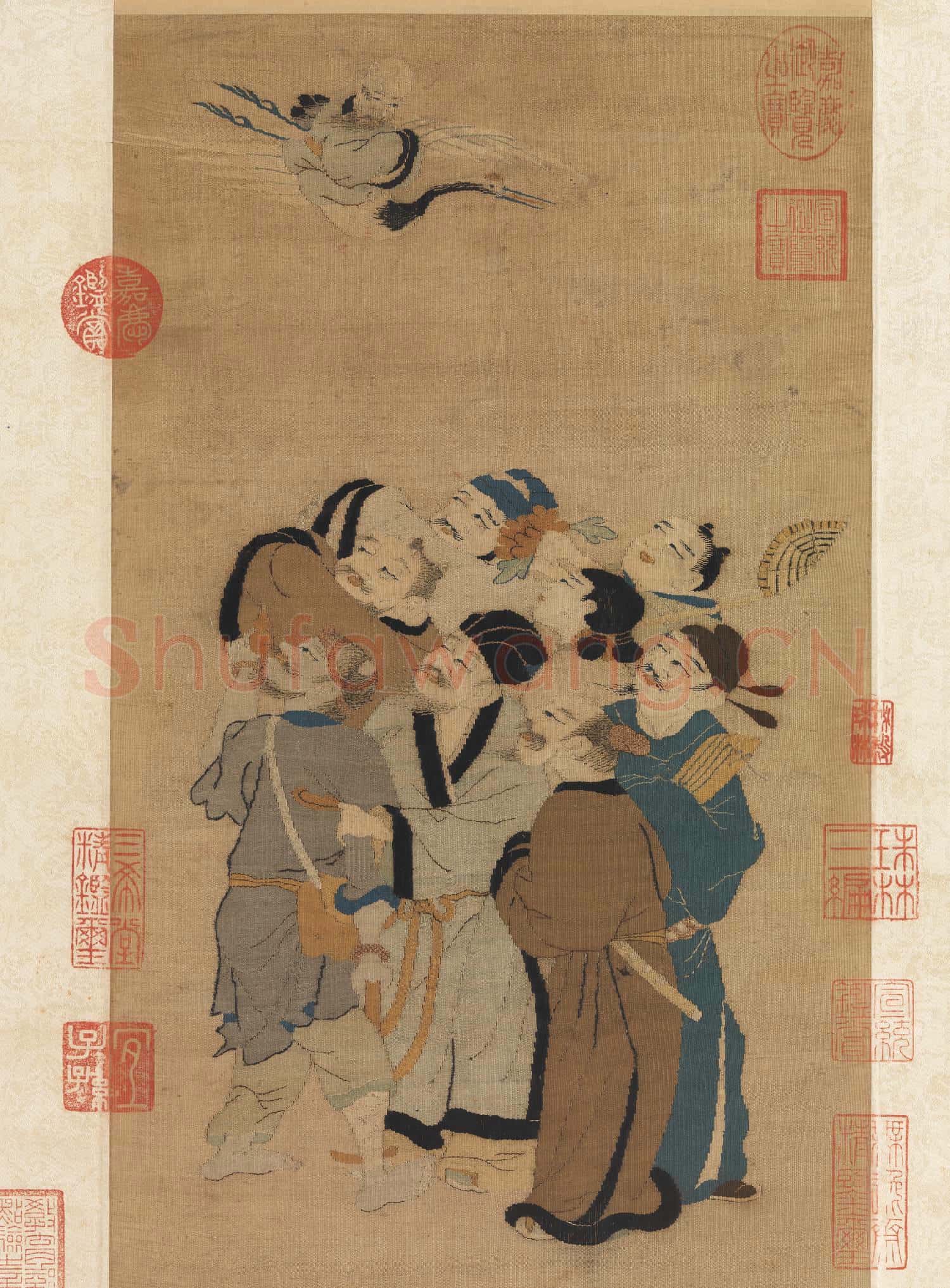 宋緙絲群仙拱壽圖.軸故絲