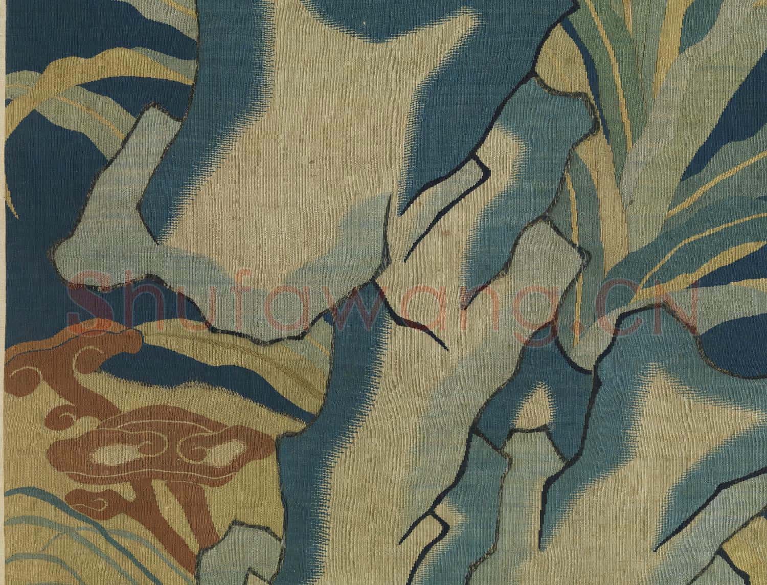 宋緙絲萱蓉芝秀圖.軸故絲