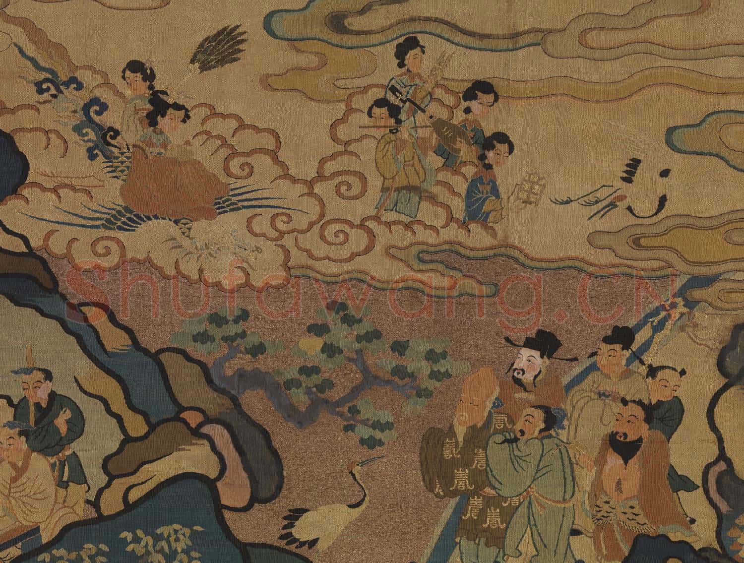 宋緙絲群仙獻壽圖.軸故絲