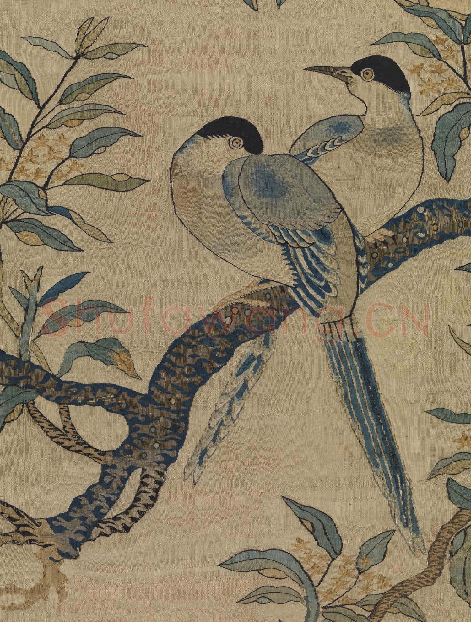 宋緙絲桂枝雙喜圖.軸故絲