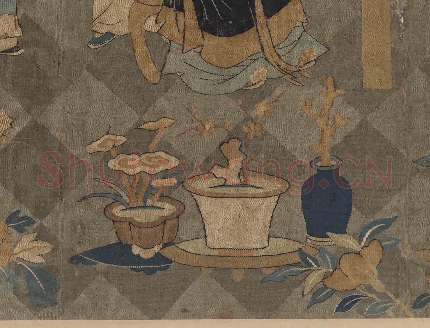 宋緙絲謝安賭墅圖.軸故絲