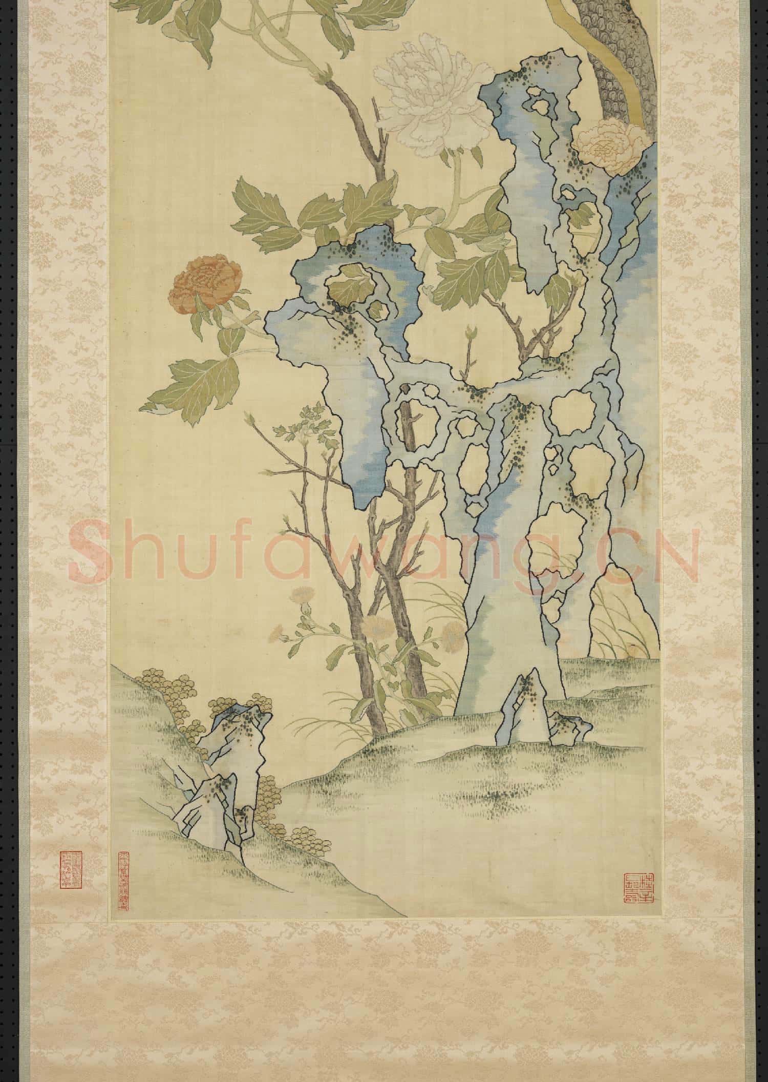 清乾隆緙絲花鳥宮屏.軸故絲