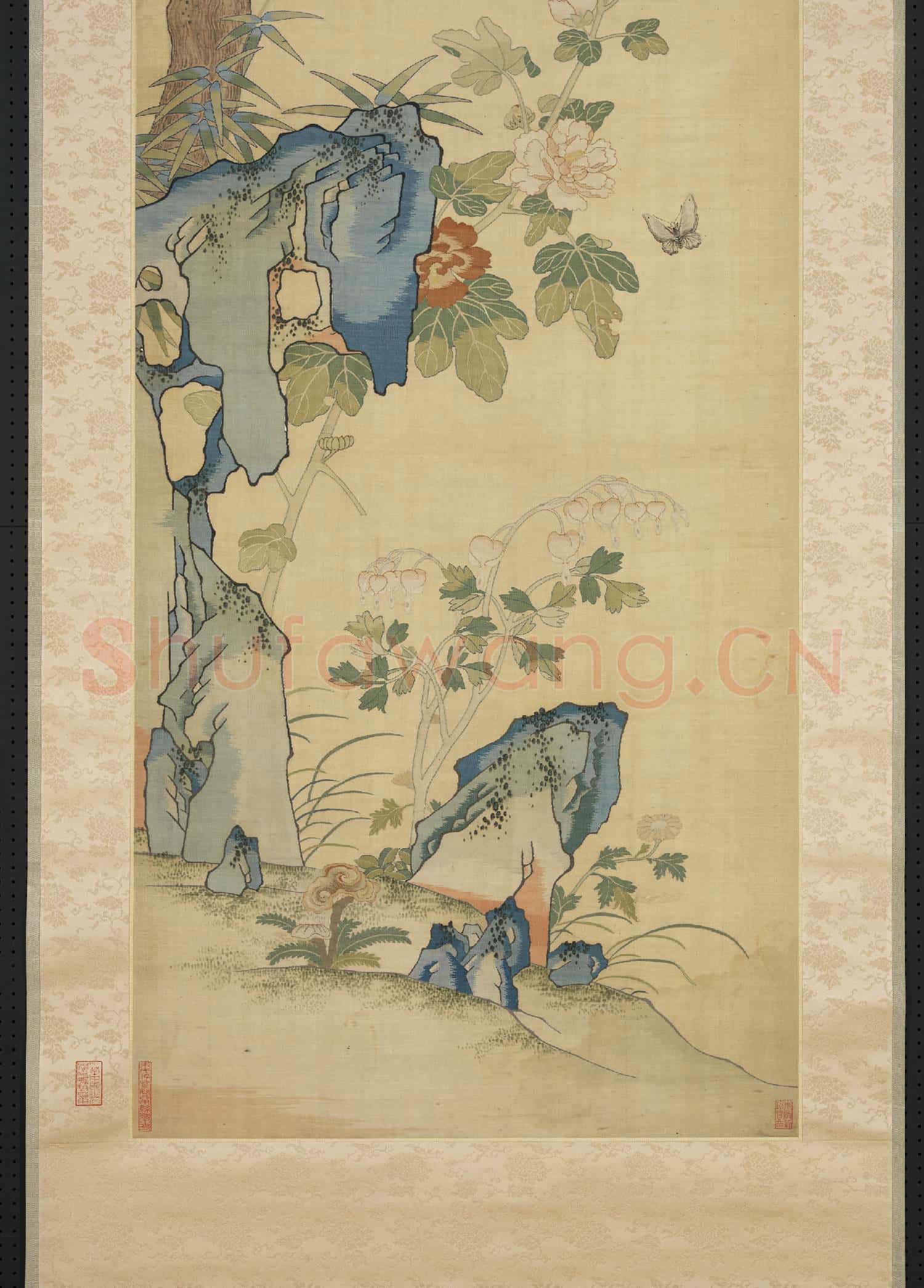 清乾隆緙絲花鳥宮屏.軸故絲