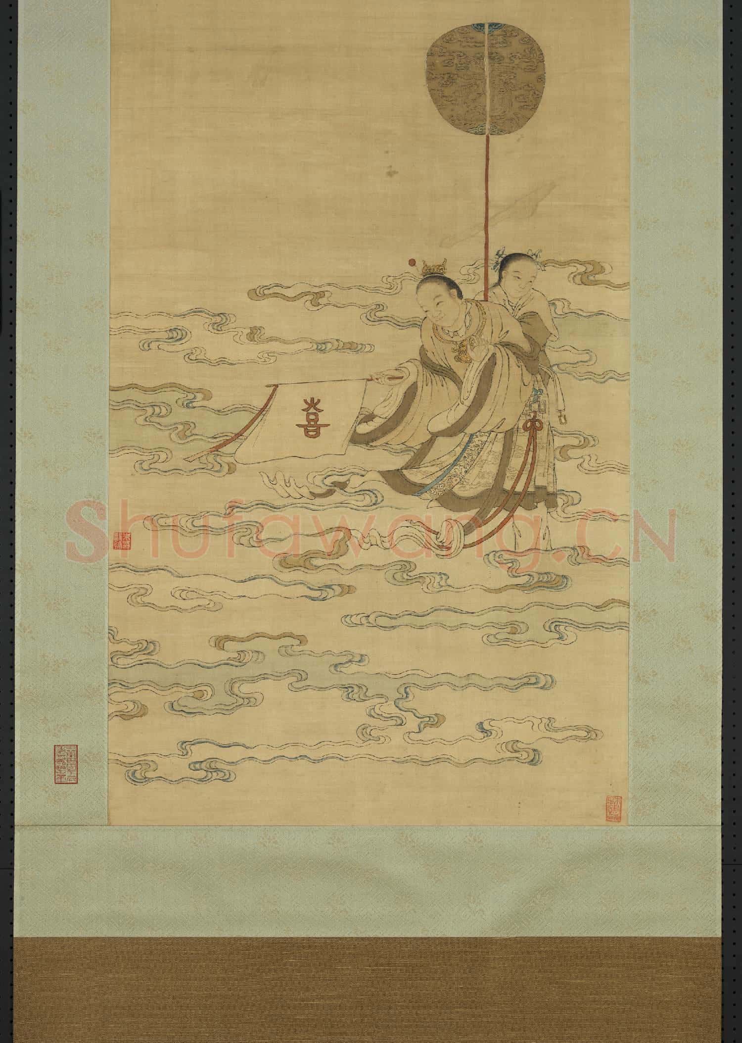 清乾隆緙絲天喜圖.軸故絲