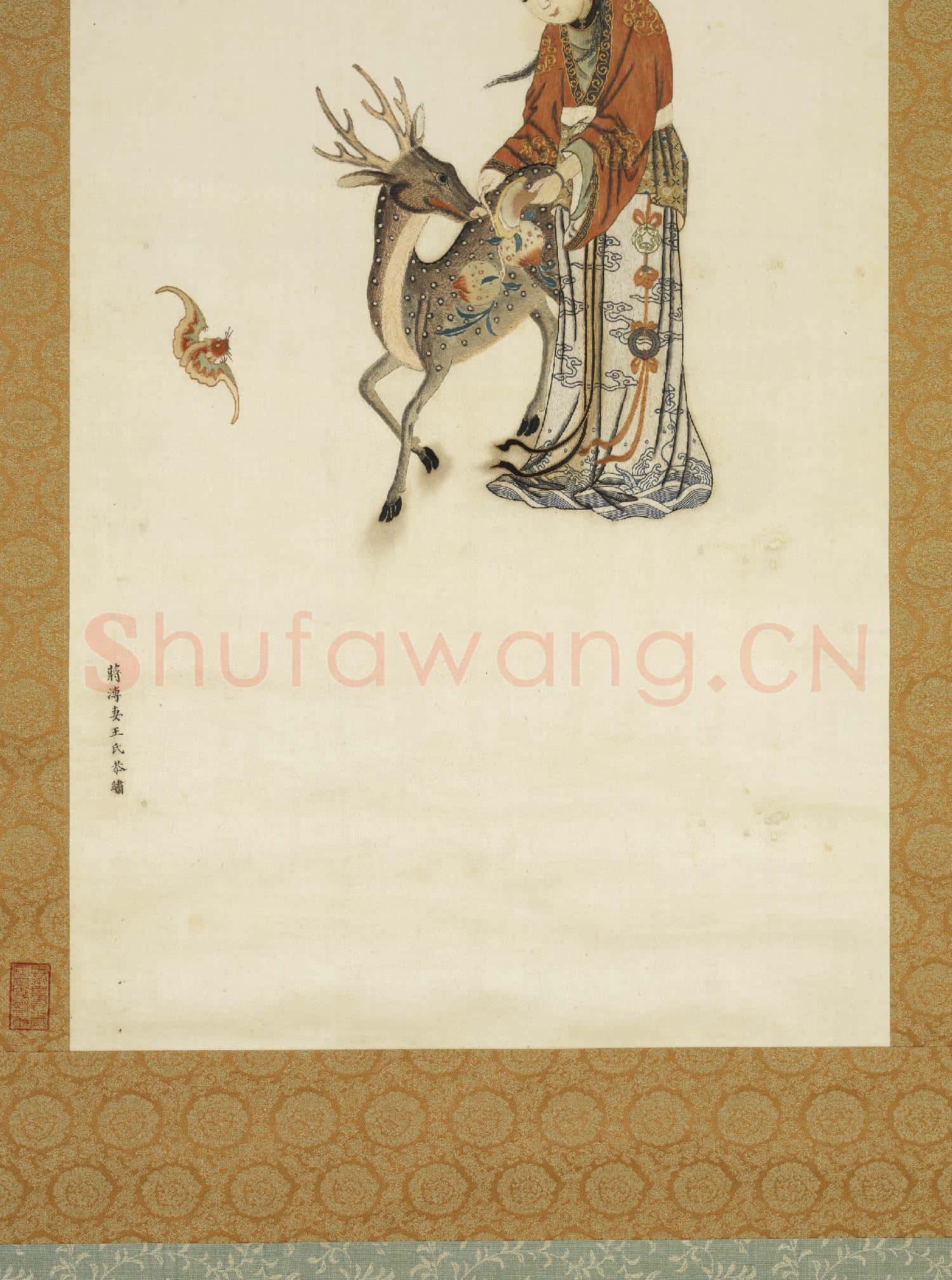 清乾隆粵繡仙童獻壽.軸故絲