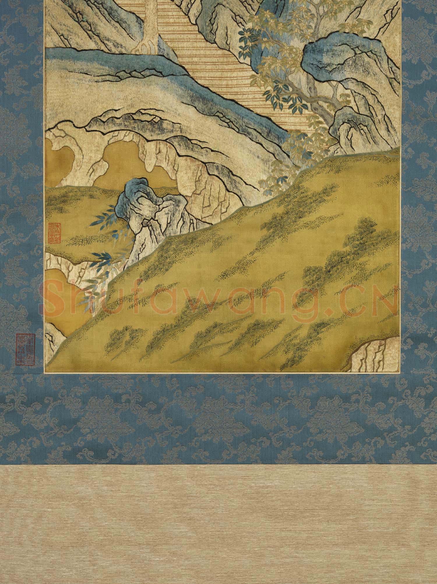 清乾隆繡雲山樓閣.軸故絲