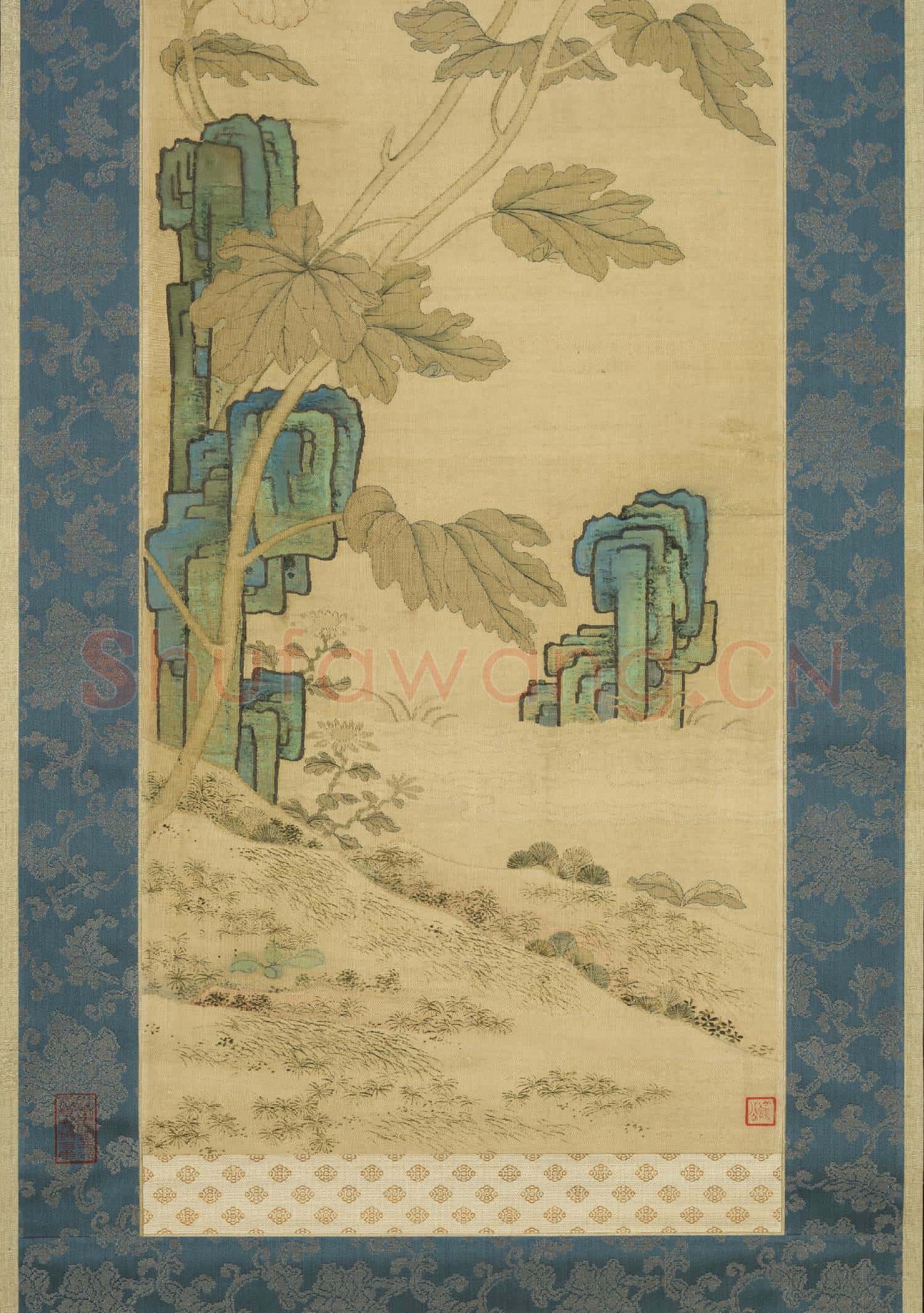 清乾隆緙絲花卉掛屏(二)軸故絲