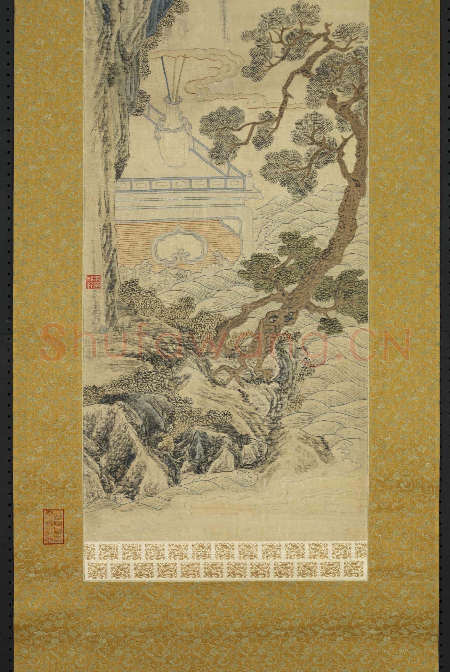 清乾隆緙絲山水掛屏(三)軸故絲