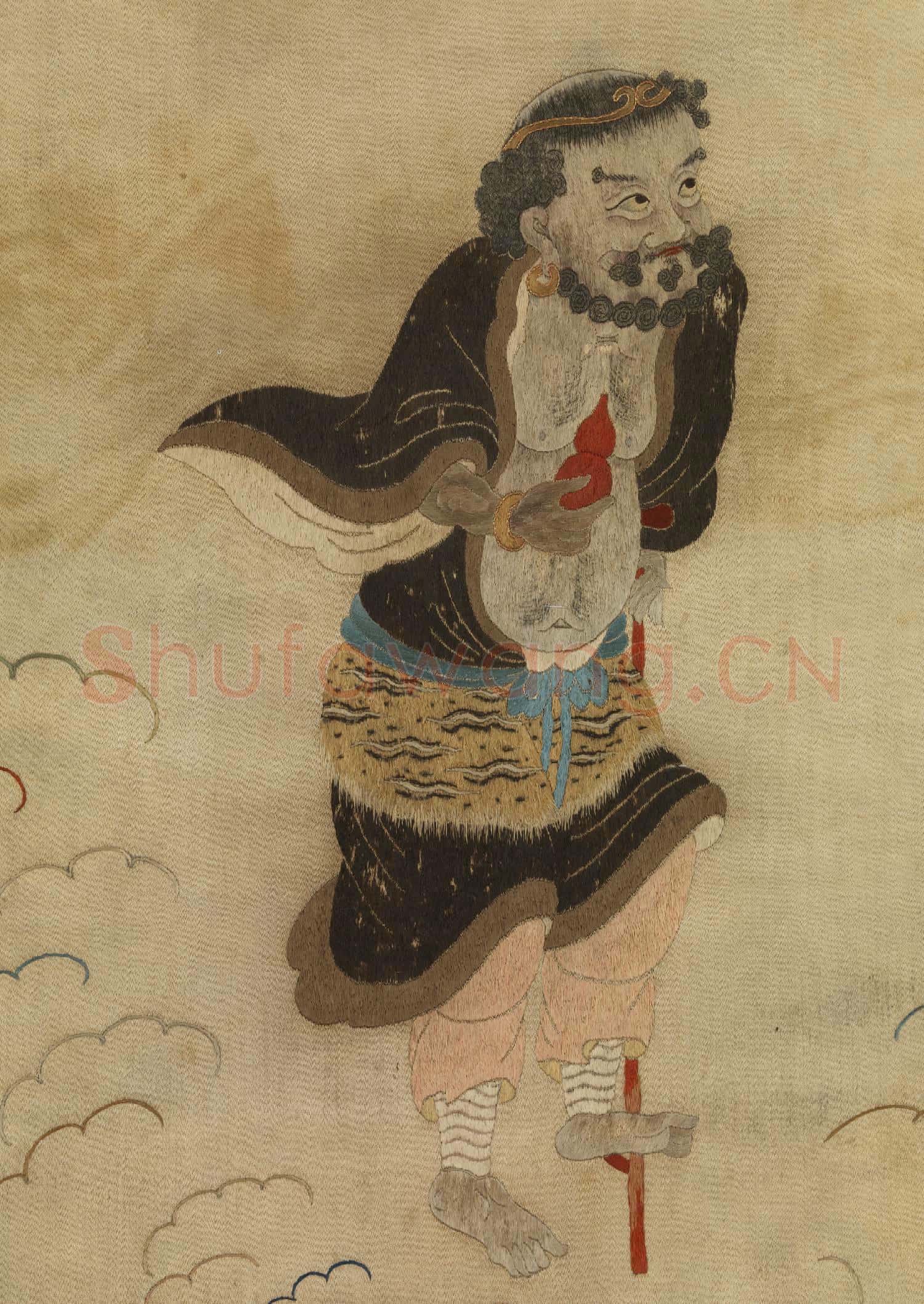 明顧繡八仙慶壽掛屏(五)李鐵柺.軸故絲