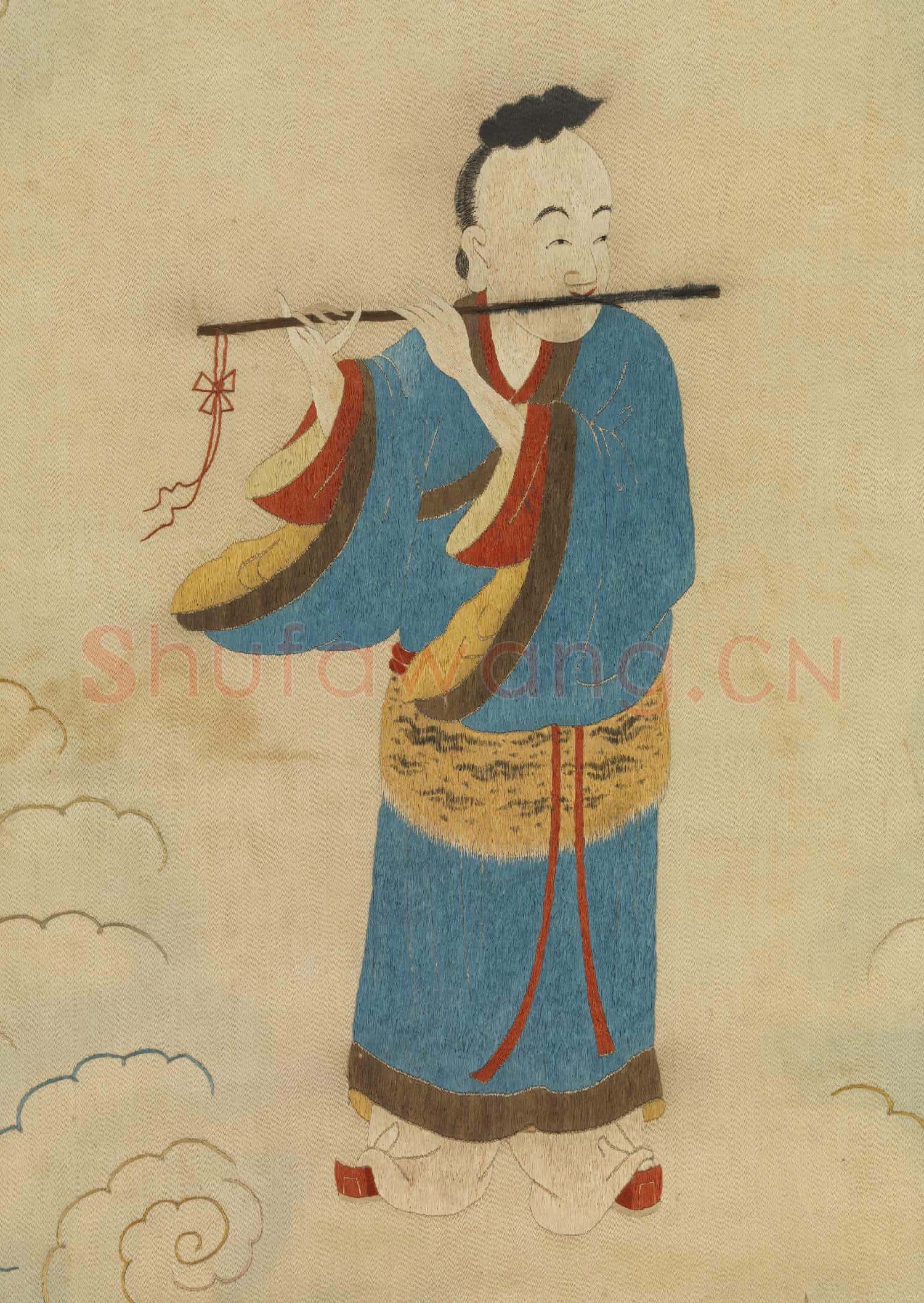 明顧繡八仙慶壽掛屏(七)韓湘子.軸故絲