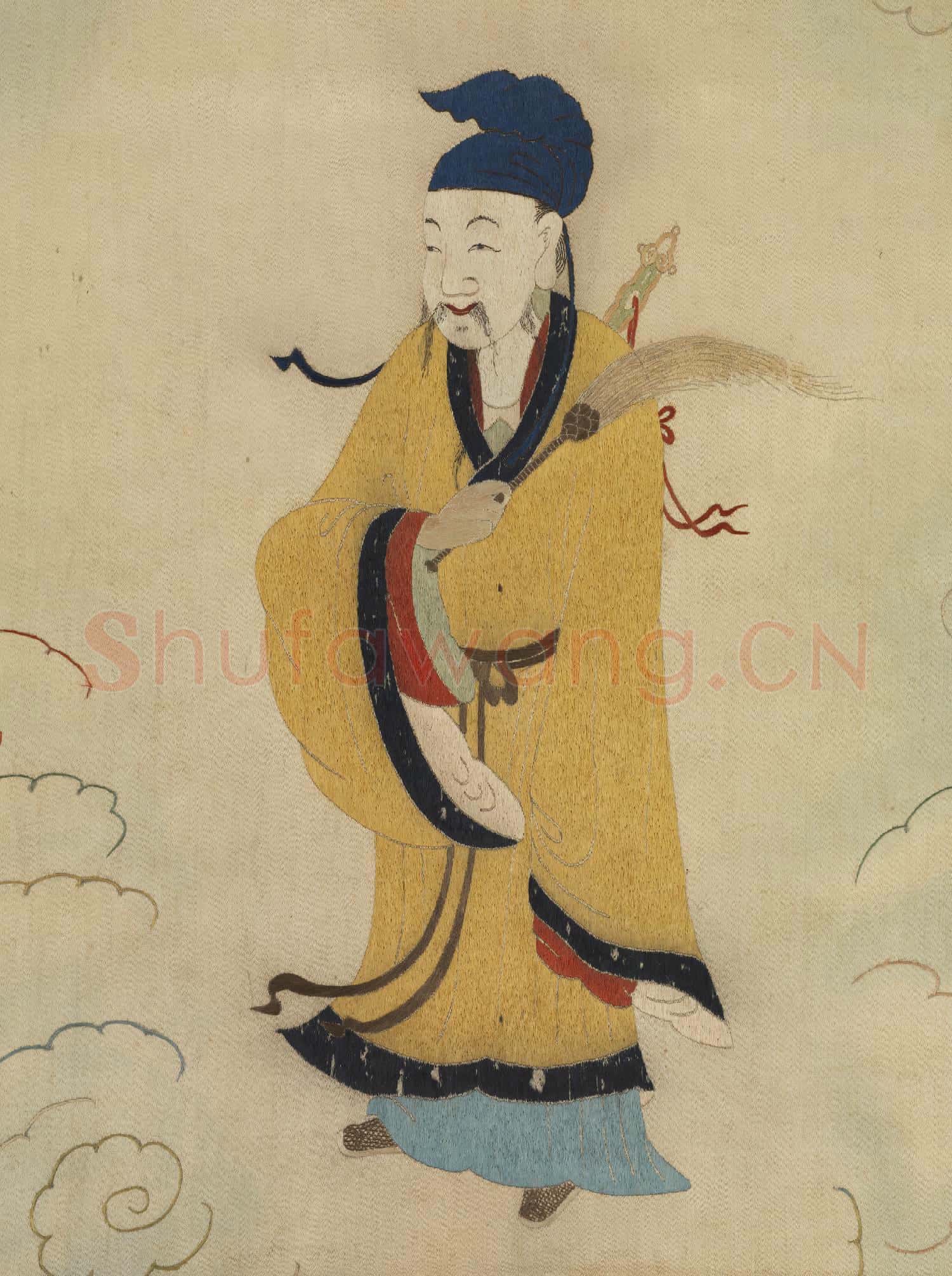 明顧繡八仙慶壽掛屏(十二)呂洞賓.軸故絲