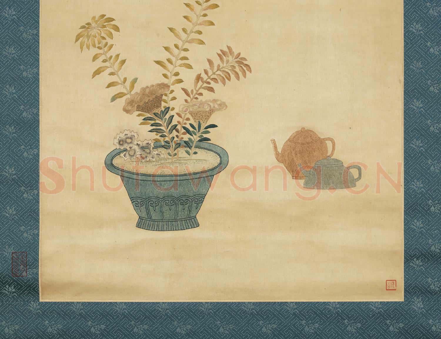 明粵繡博古圖屏(六)軸故絲