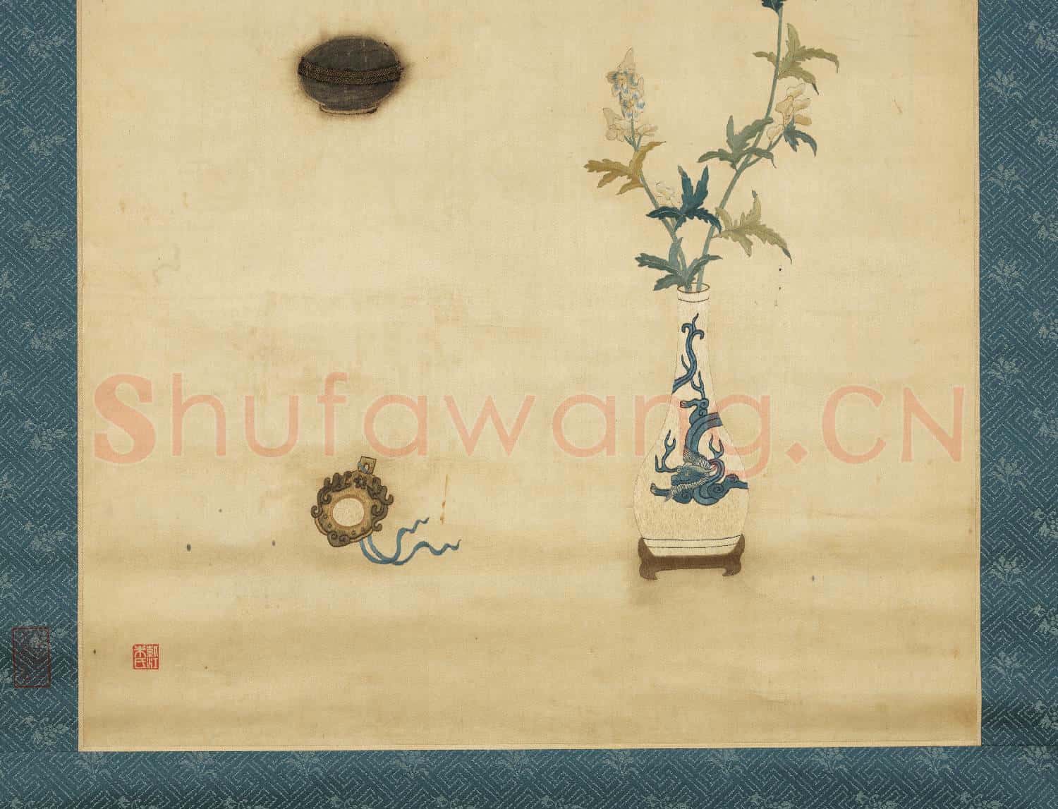 明粵繡博古圖屏(七)軸故絲