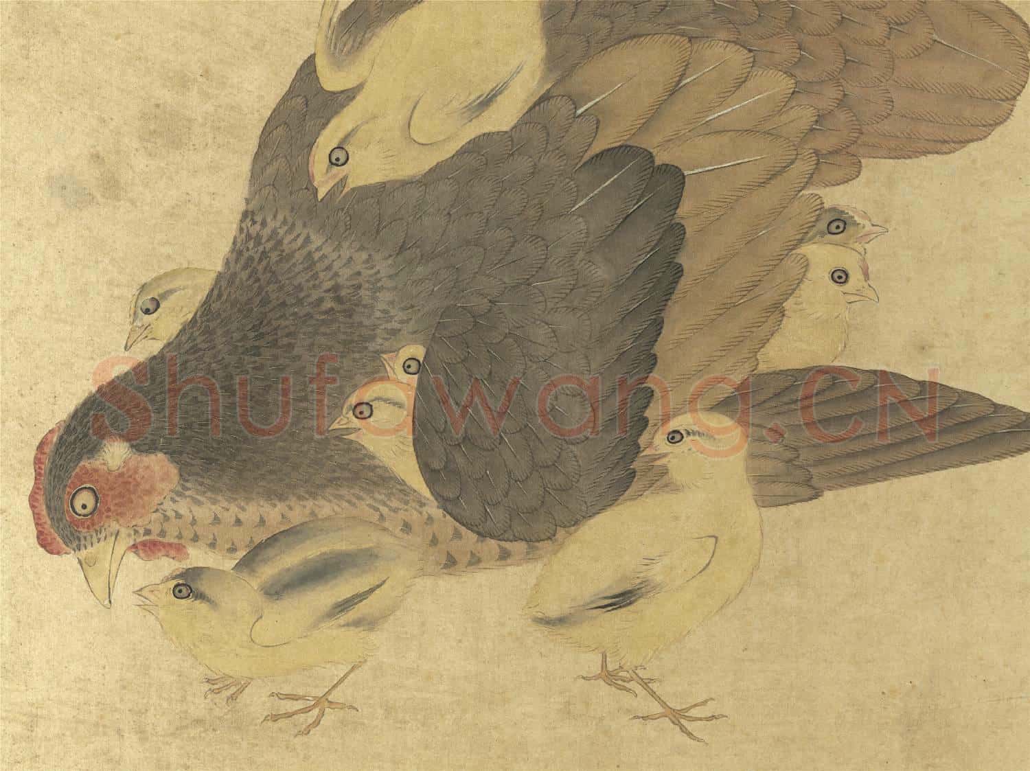 集古圖繪.冊.宋王凝子母雞故畫