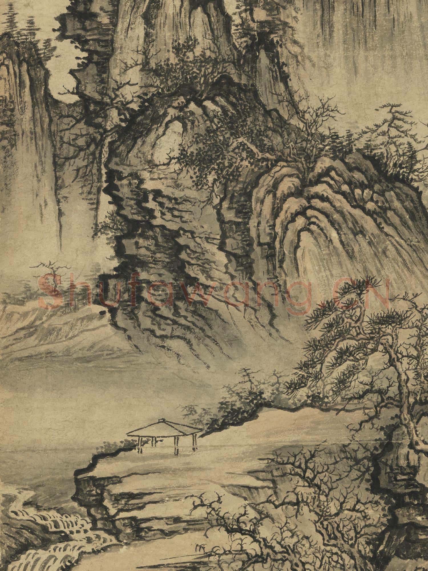 無款山水軸.無款山水軸贈畫