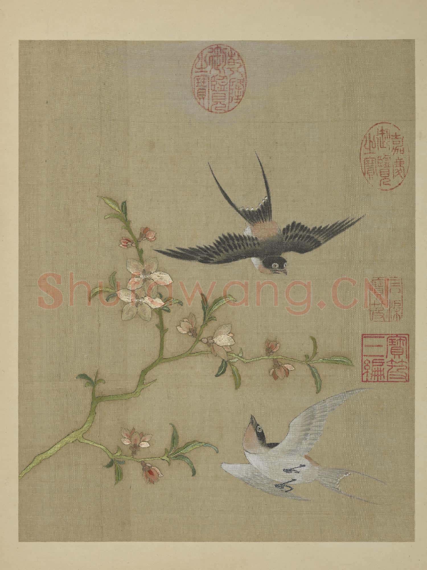 清繡繪花鳥.冊.桃花春燕故絲