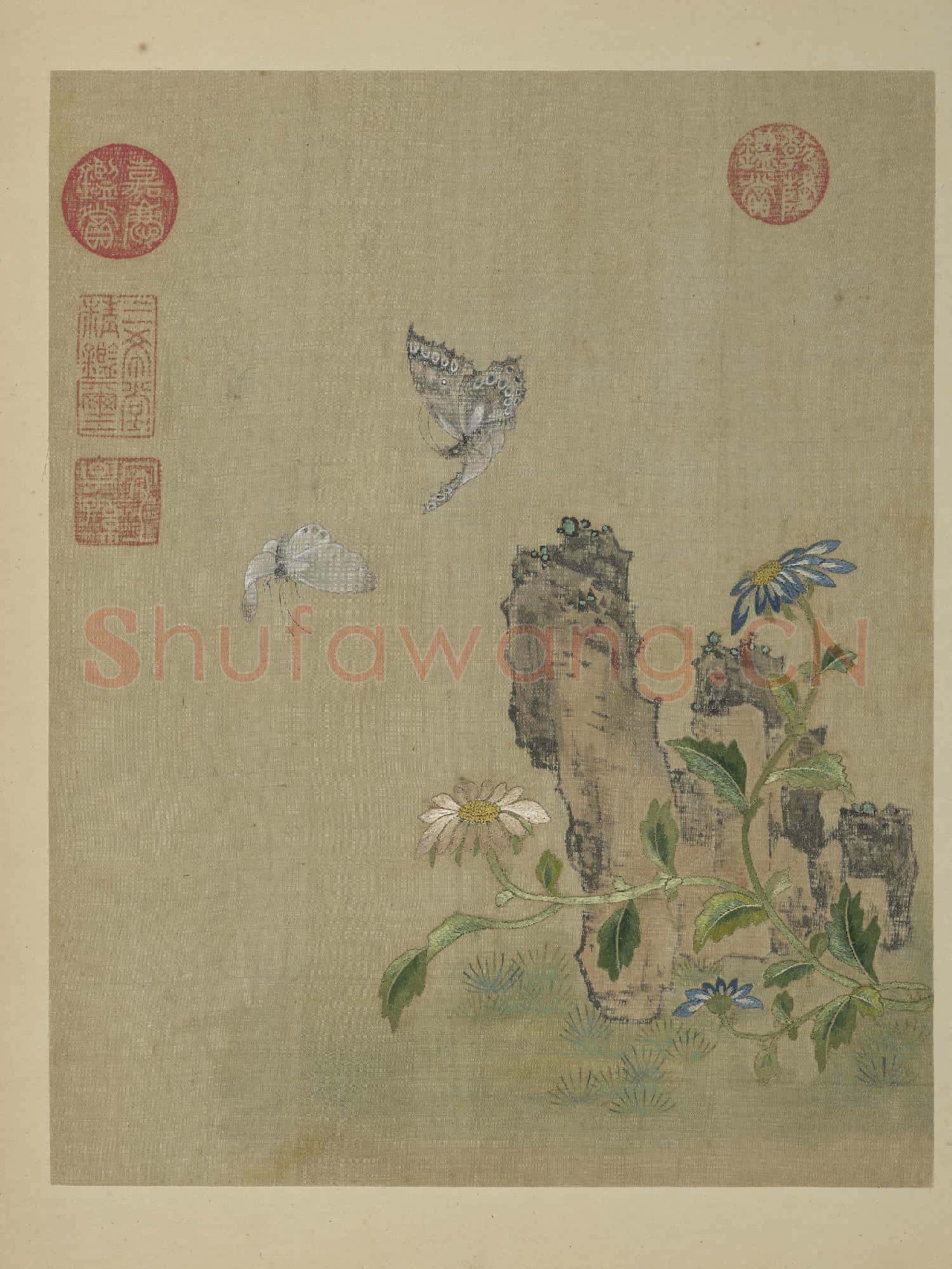 清繡繪花鳥.冊.菊花飛蝶故絲