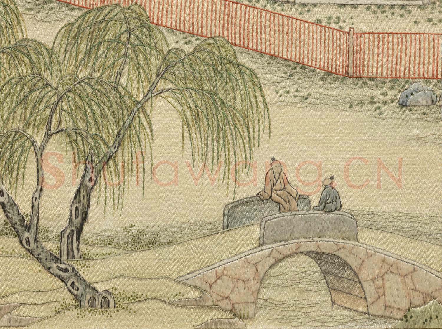 清繡線西湖圖.冊.花港觀魚故絲