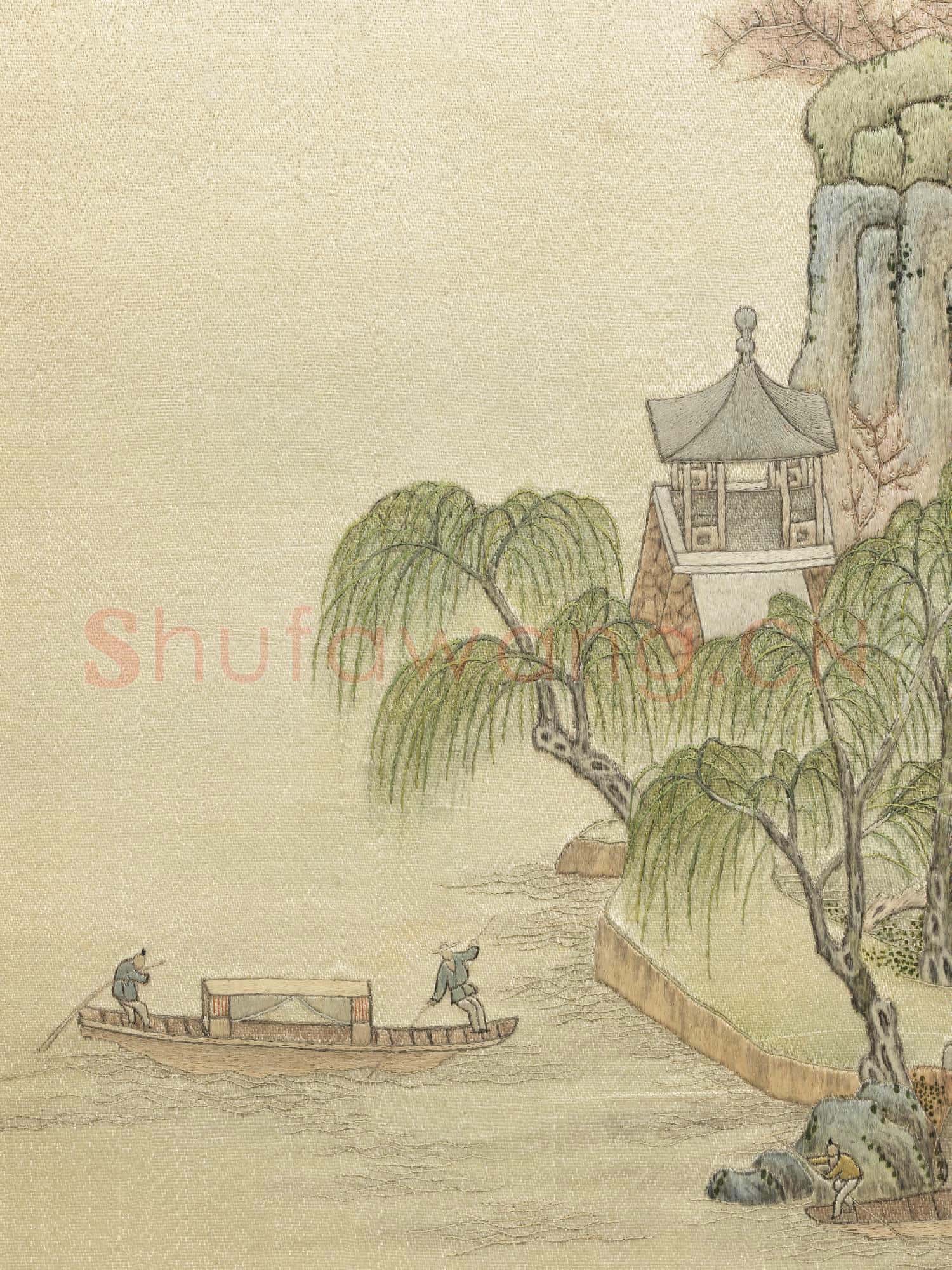 清繡線西湖圖.冊.平湖秋月故絲