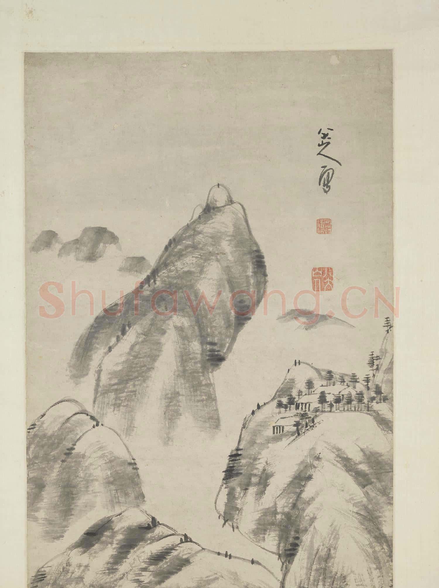 清.朱耷山水軸.贈畫