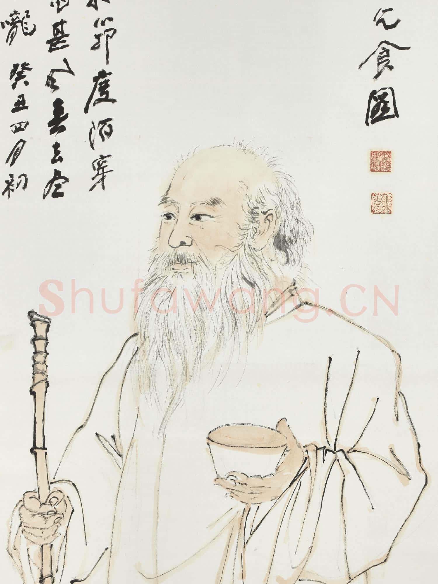民國.張大千乞食圖軸.贈畫
