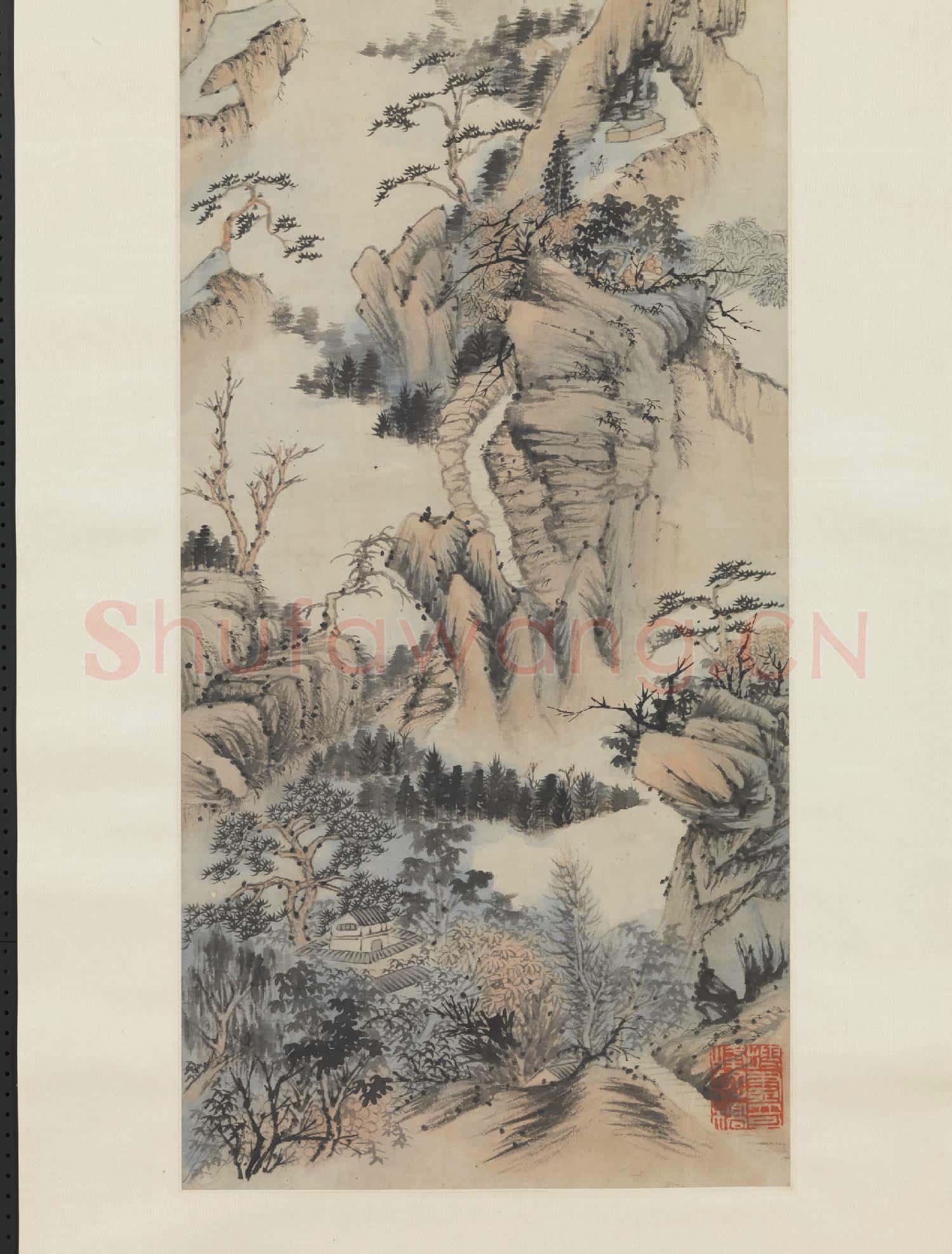 清.石濤黃山潔空金碧圖軸.贈畫