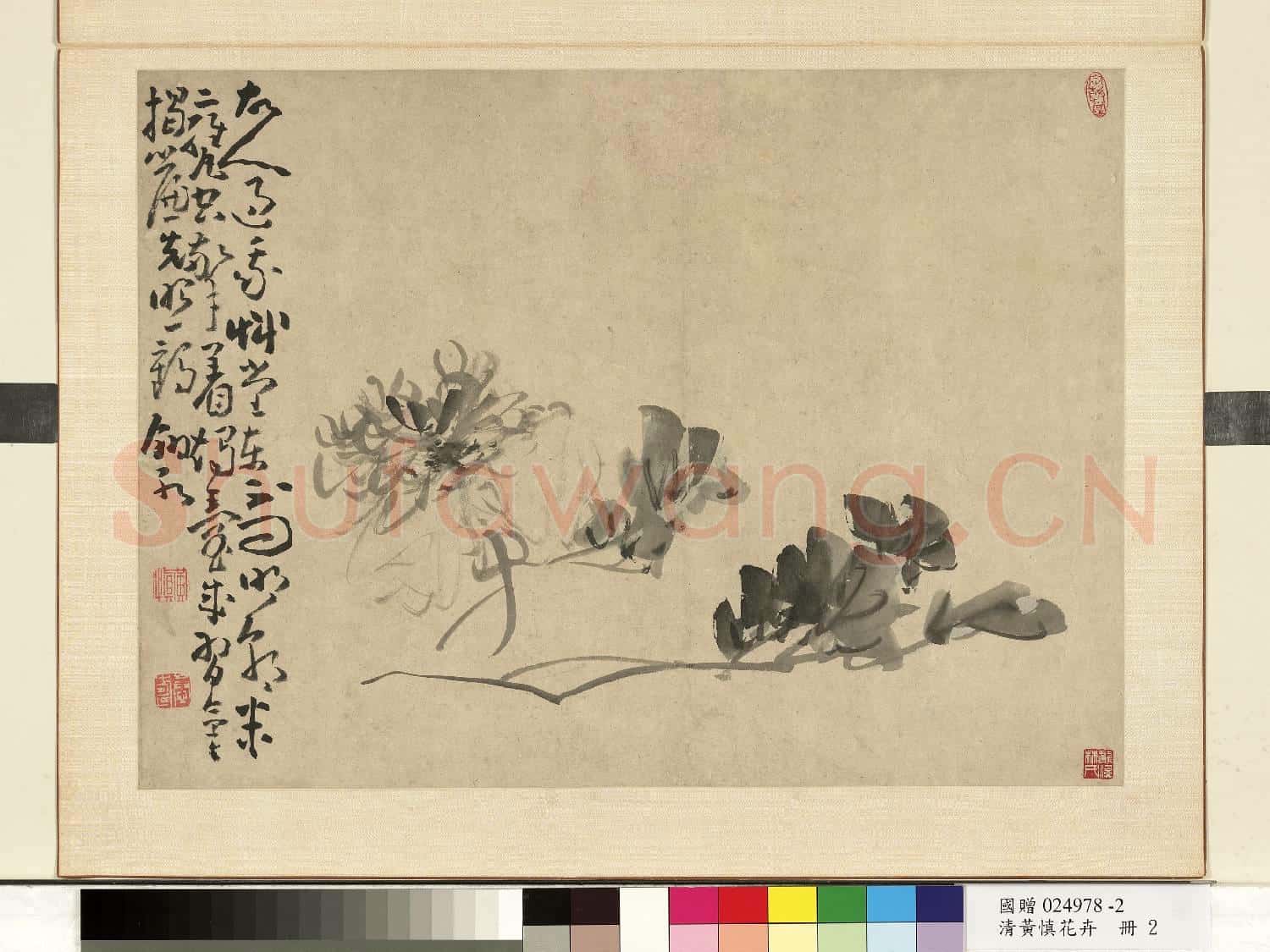 清.黃慎花卉冊牡丹.贈畫