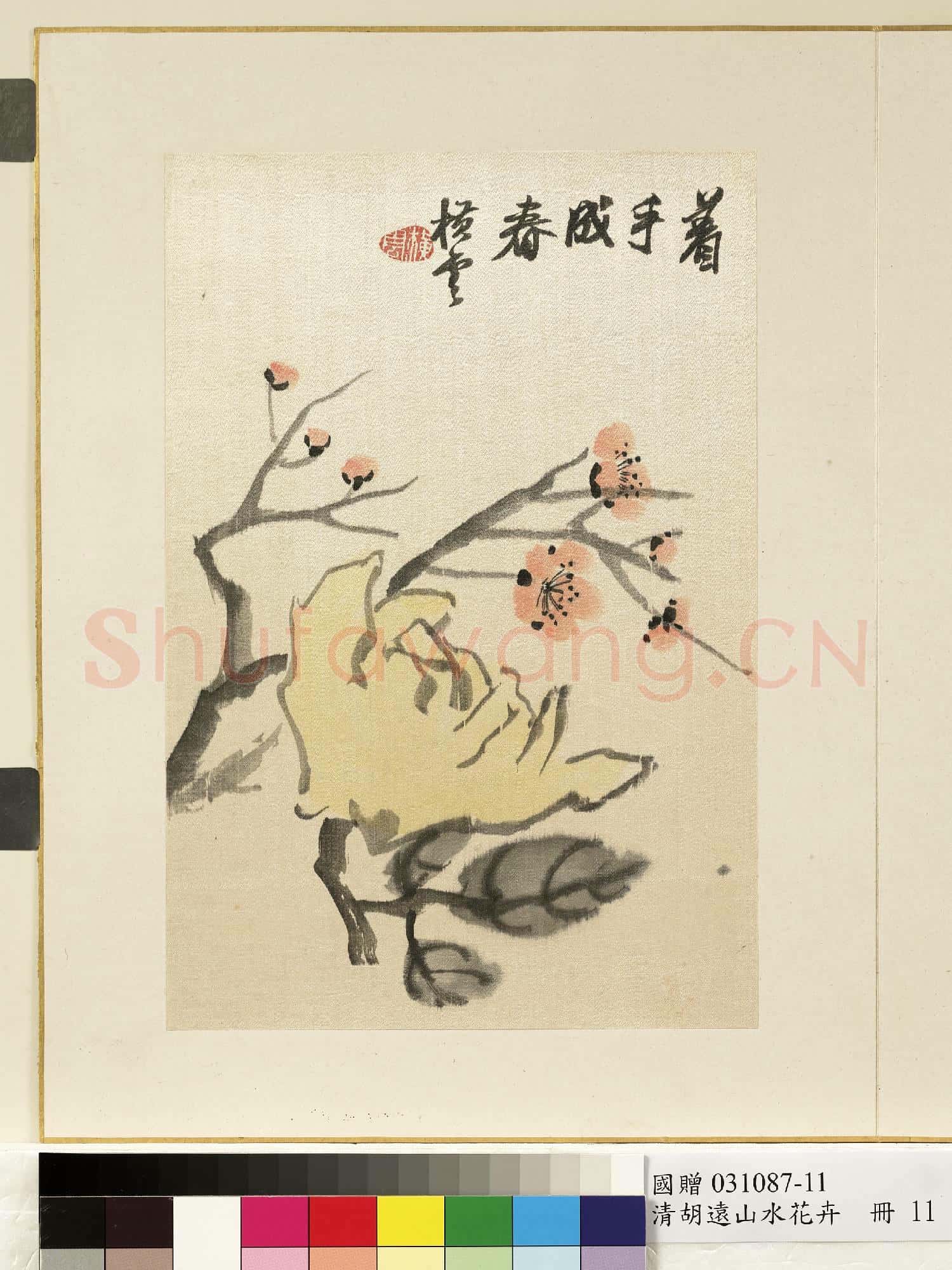 清.胡遠山水花卉冊紅梅佛手.贈畫