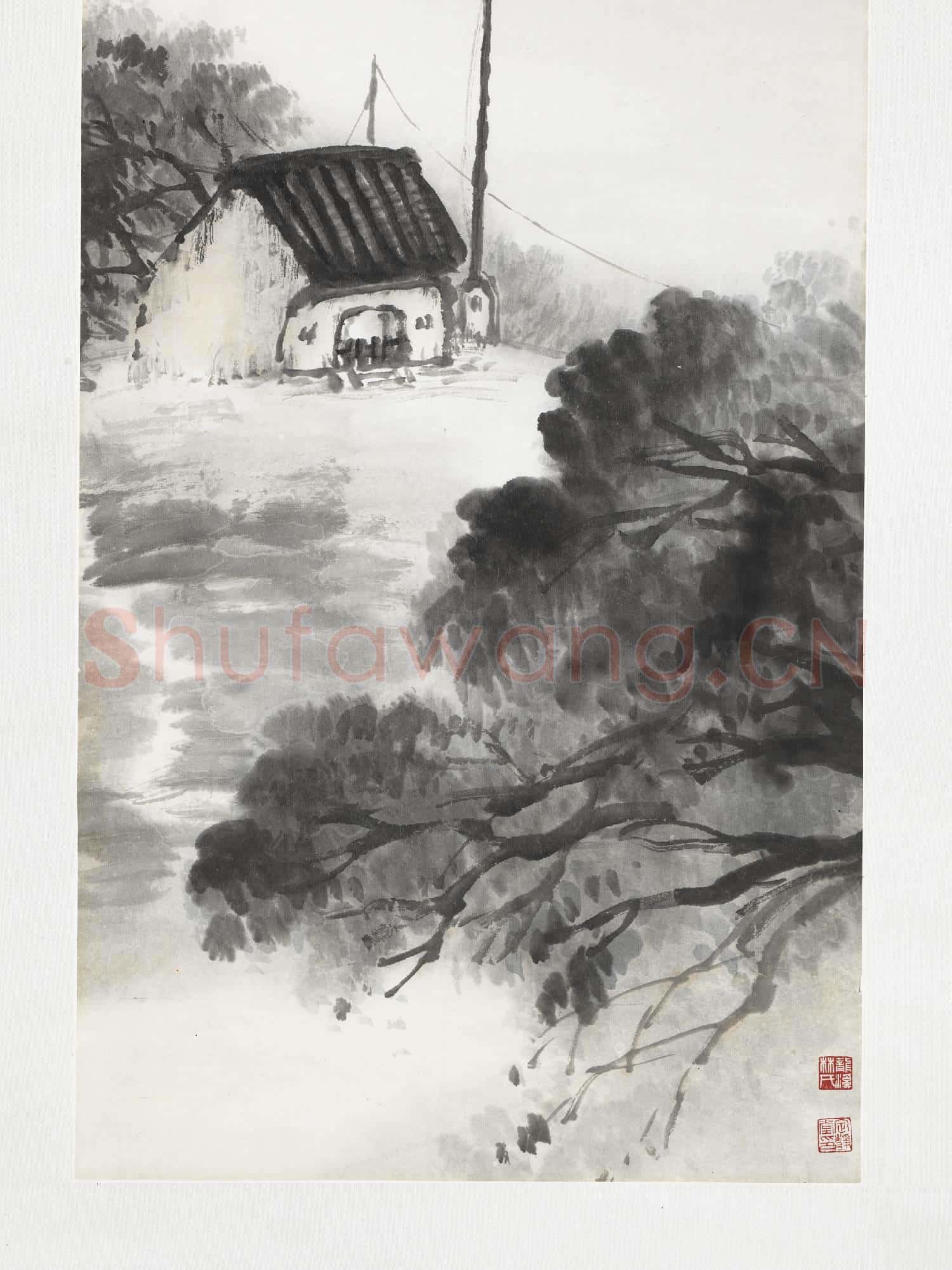 民國.吳石僊山水軸.贈畫