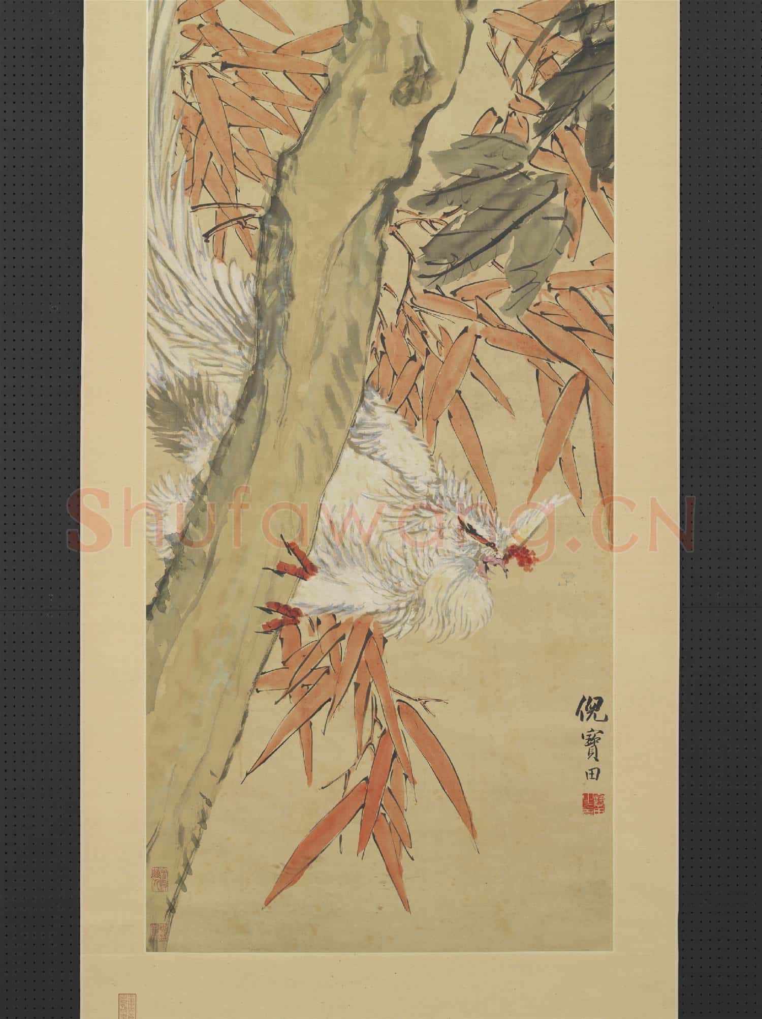 清.倪田花鳥軸.贈畫