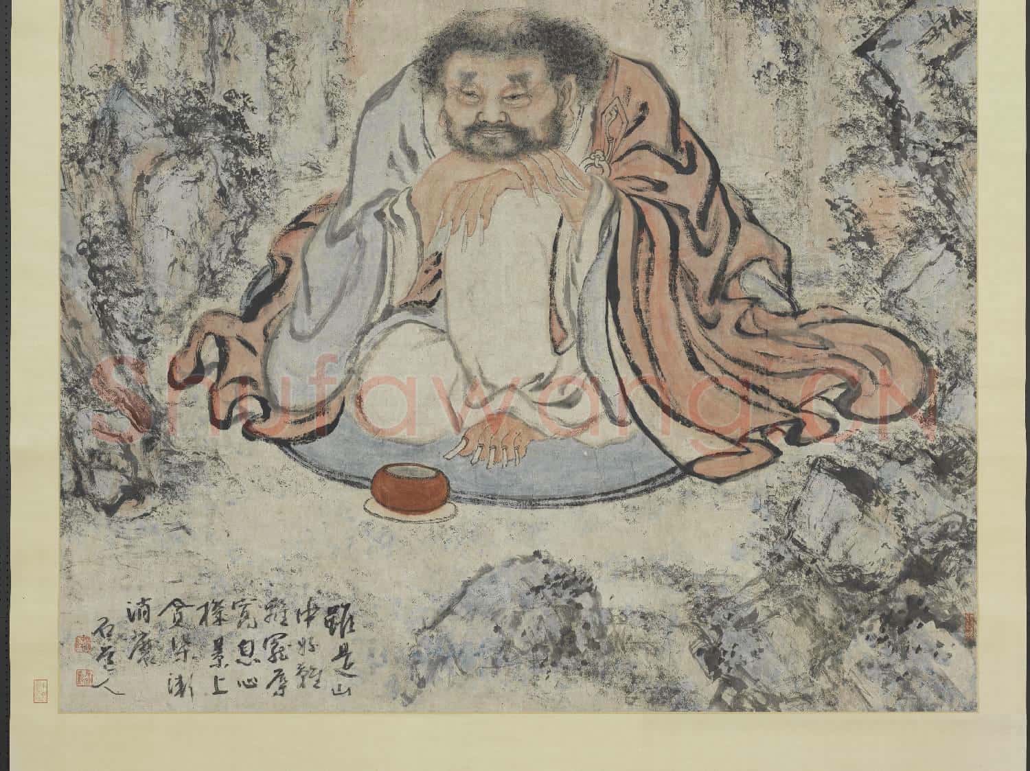 清.髠殘巖穴棲真圖軸.贈畫