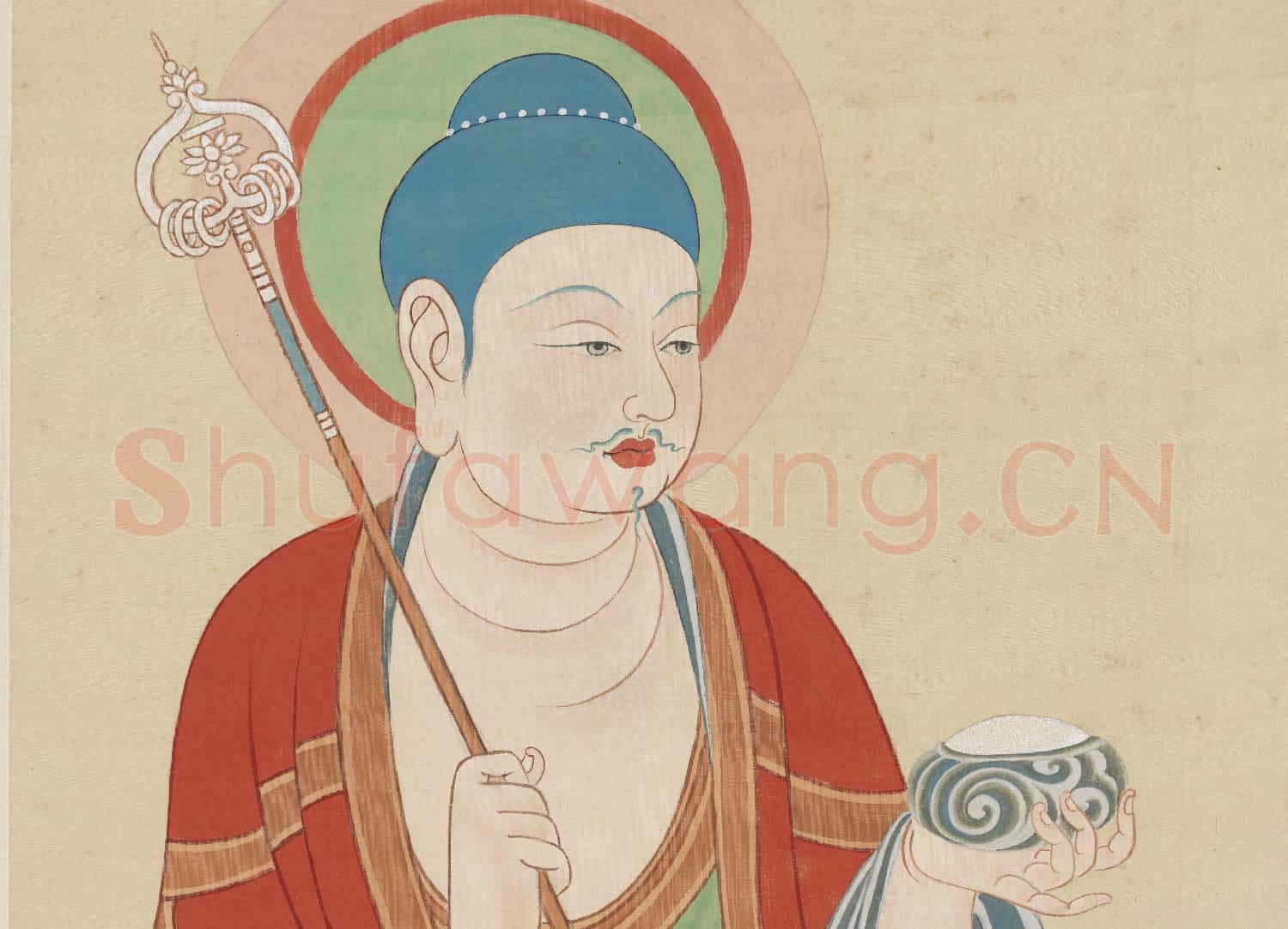 民國.張大千摹敦煌安西榆林窟第二十四窟藥師佛立像軸.贈畫