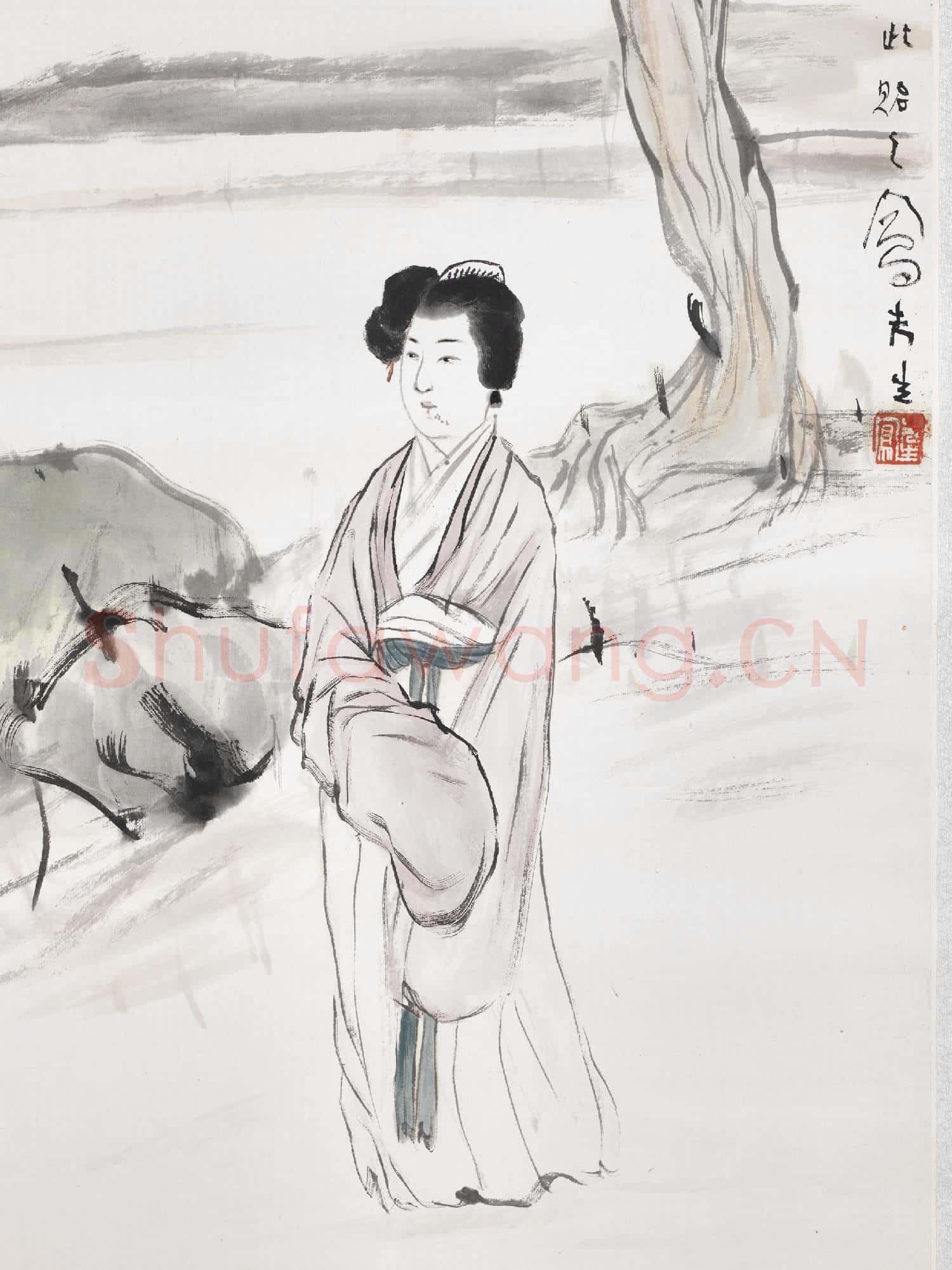 民國呂鳳子柳蔭仕女 軸