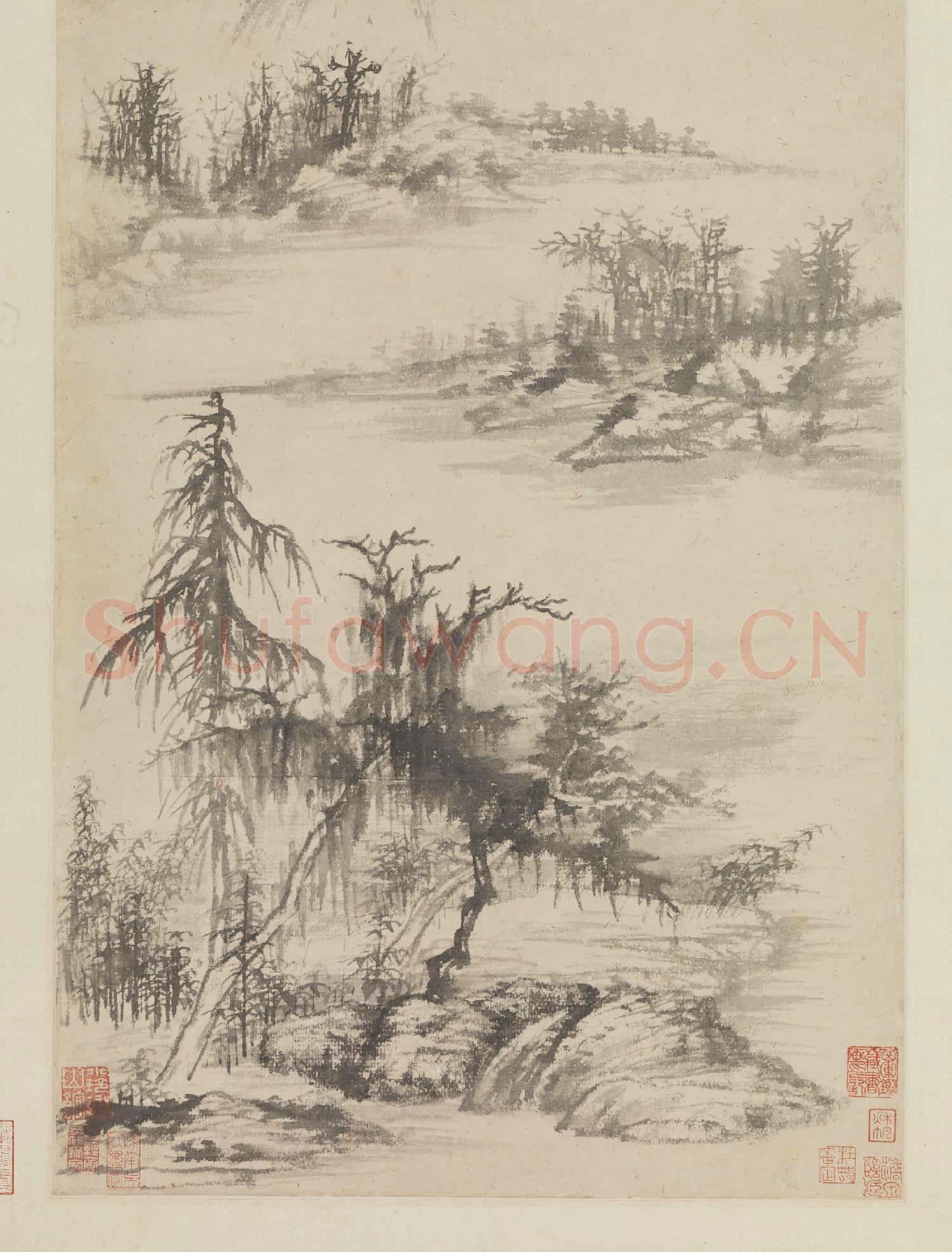 清石濤霜山煙樹圖 軸