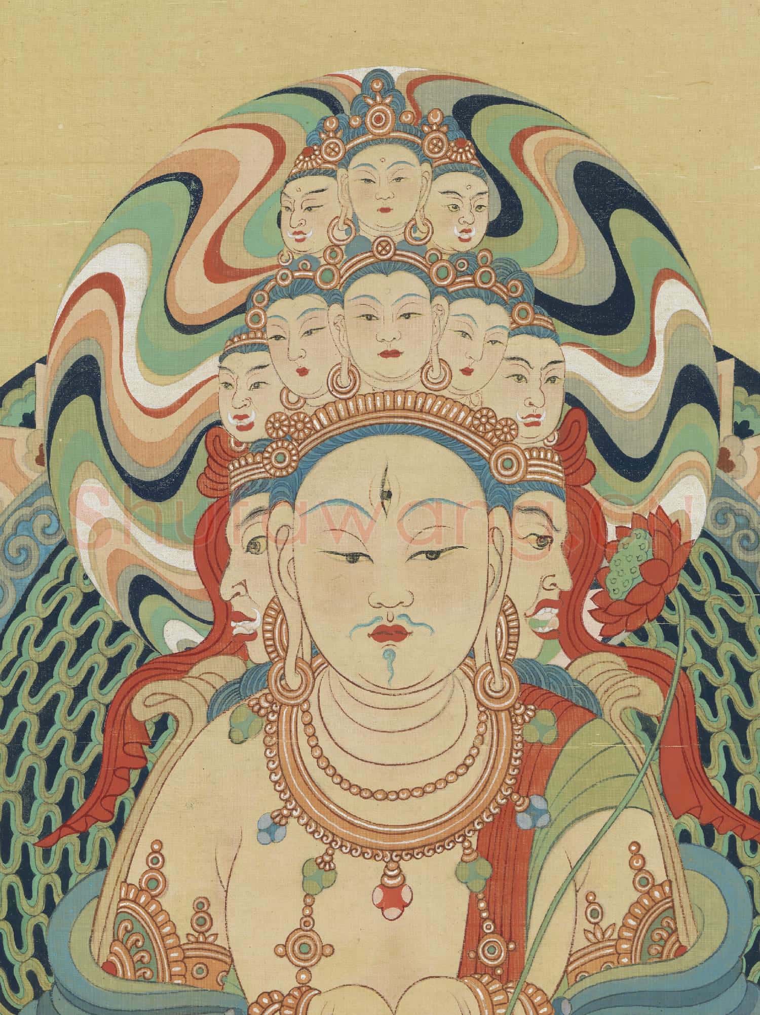民國張大千摹敦煌莫高窟第十四窟晚唐十一面觀音像 軸